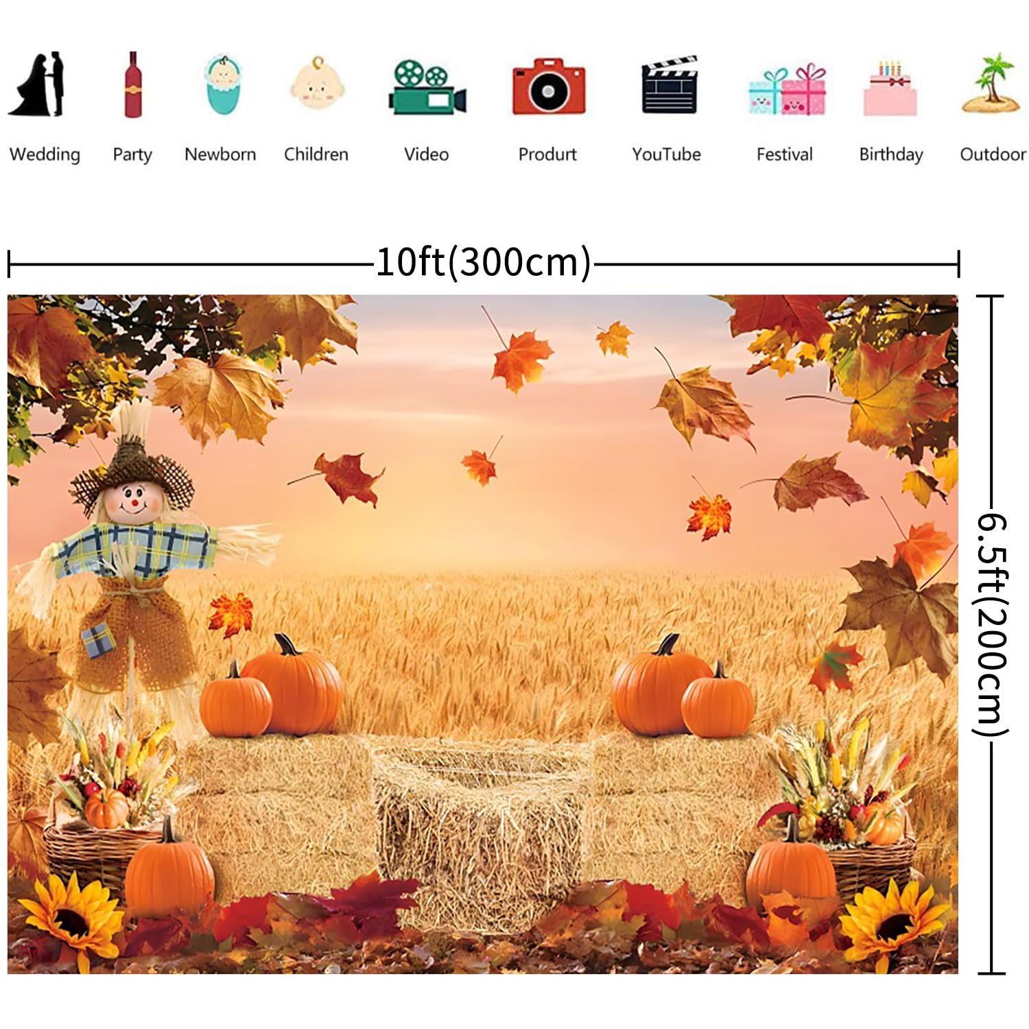 Fotohintergrund Herbsternte – 2,1 X 1,5 M Vinyl Mit Kürbissen & Ahornblättern