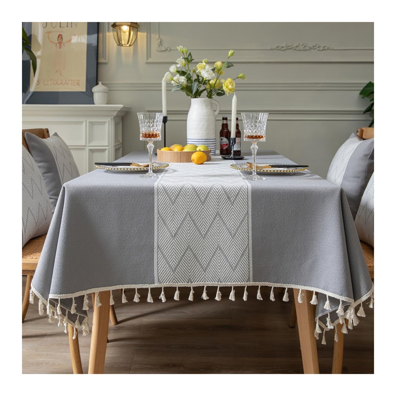 Nappe anti-taches KnSam en polyester coton jacquard ondulé grise pour un entretien facile