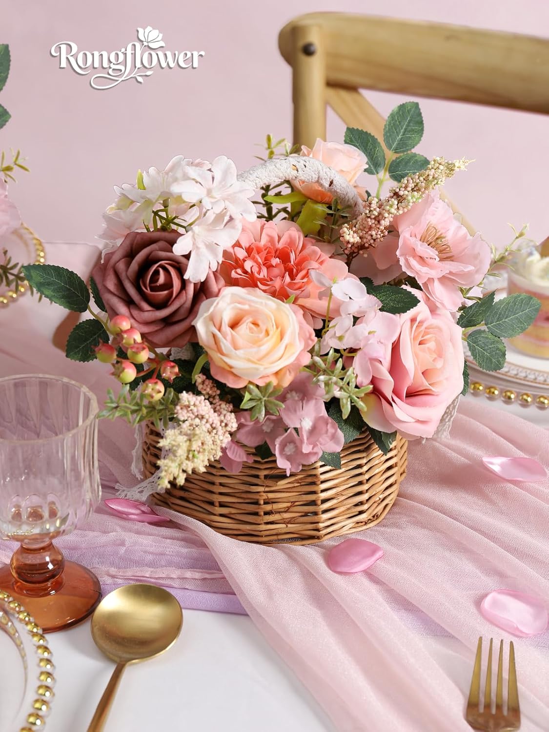 rongflower Artificial Flowers Combo Box Set Silk Flowers Fake Rose for DIY Floral Arrangements Wedding Bouquets Centerpieces Baby Shower Party Home Decorations (Pink)