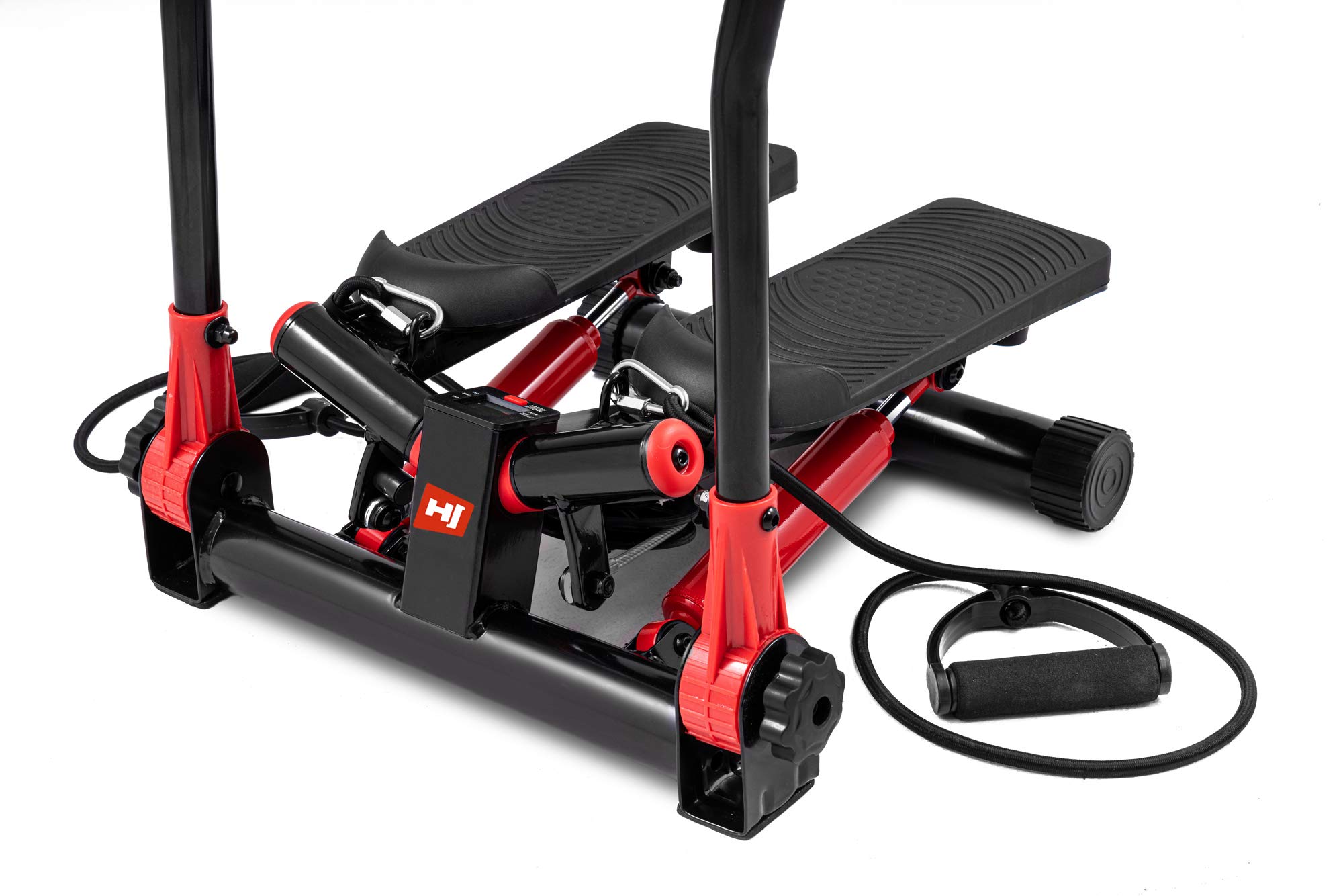 Hop-Sport Stepper mit Haltegriffen - Kompakter Swing Stepper für Zuhause, Fitnessgerät mit LCD-Display und Expandern, Nordic Walking Training, Max. Belastung 100 kg