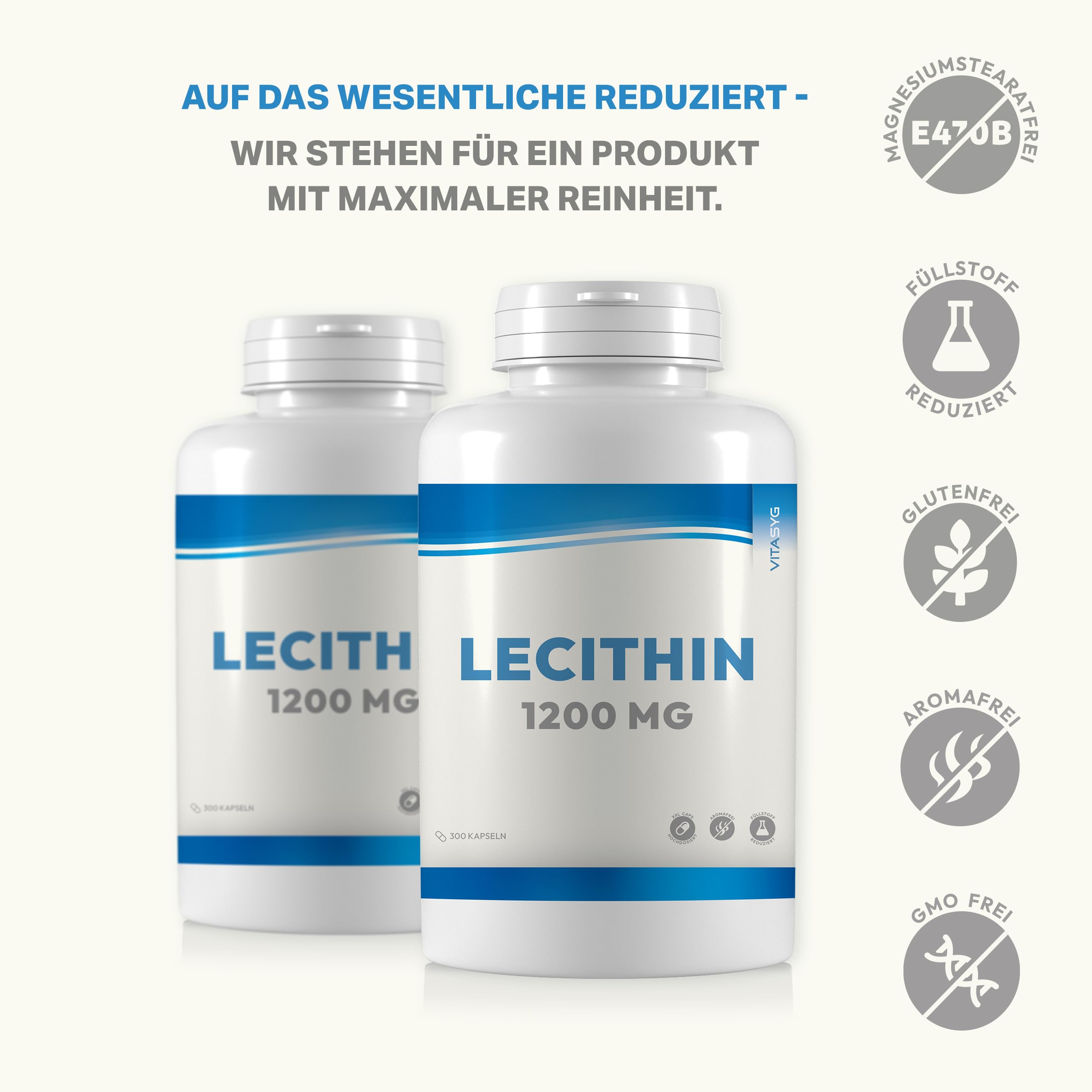 Lecithin Kapseln 1200mg - 300 Kapseln - 1200mg pro Tagesdosierung - Sojalecithin - ohne Gentechnik - hochdosiert