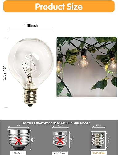 Miniatura 2 de Bombillas de repuesto G40, bombillas de repuesto con base de tornillo transparente para exteriores, certificación UL para interiores y exteriores,