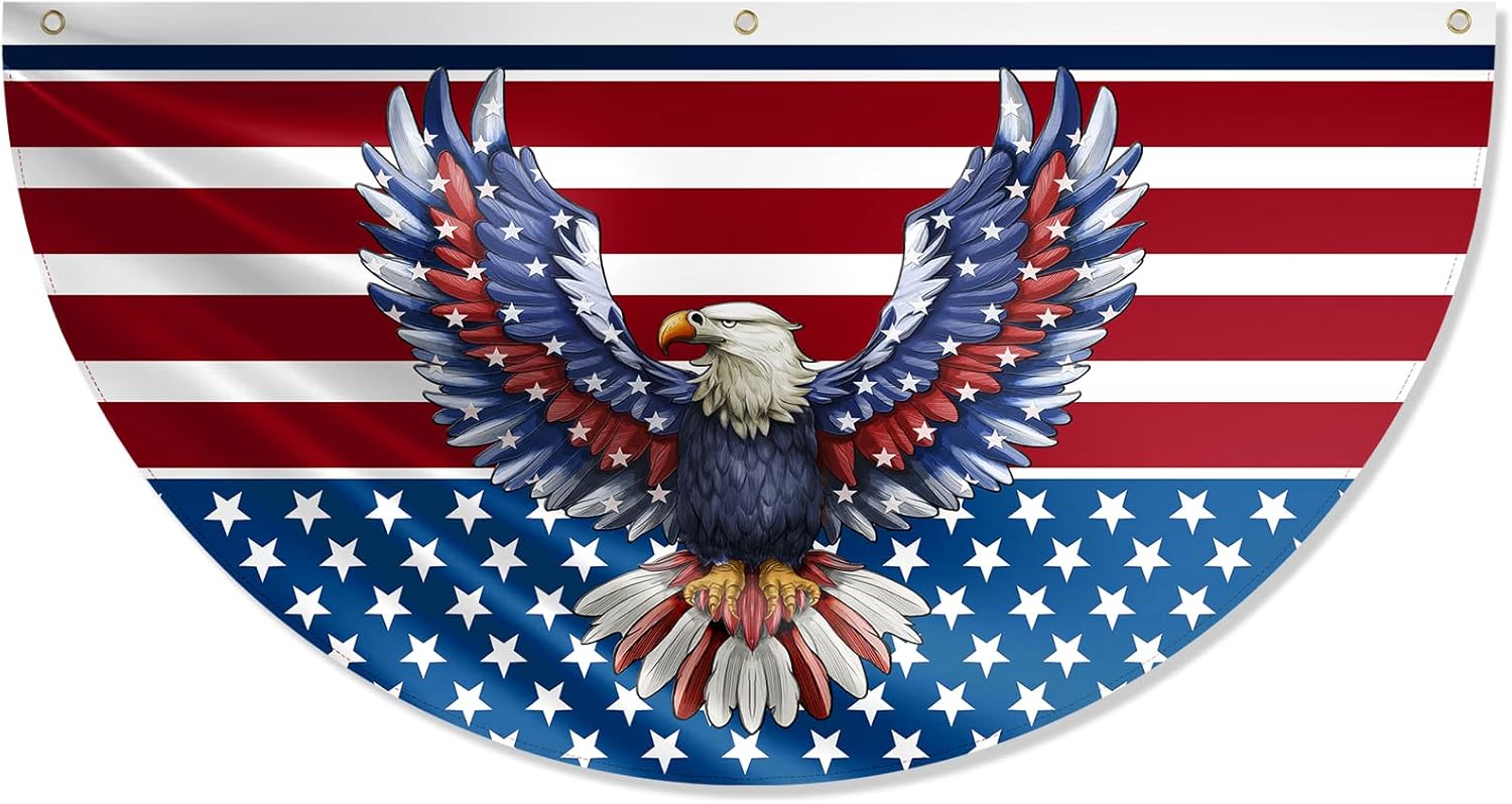 3 x 6Ft Eagle Patriotic American Fan Flags, American Patriotic Half Fan Bunting Flag, 4th of July Independence Day Decorations for Outdoor and Indoor (2)