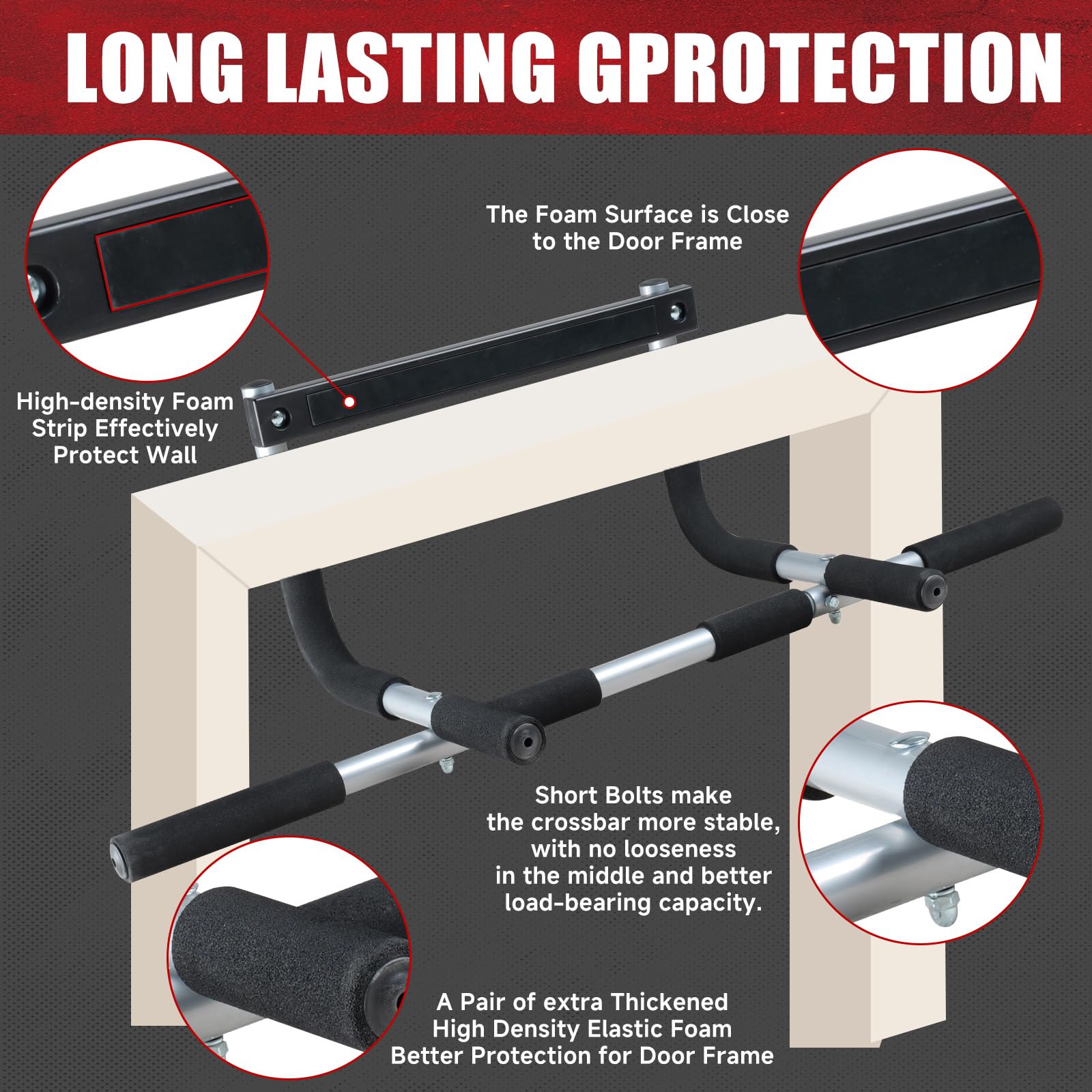 leikefitness Pull-Up Bar For Door Frame, przenośny Multi 3 Grips Doorway Grip Chin Up Bar do domu, instalacja bez wiercenia, gruba stal, Heavy Duty Hook Bar (srebrny)