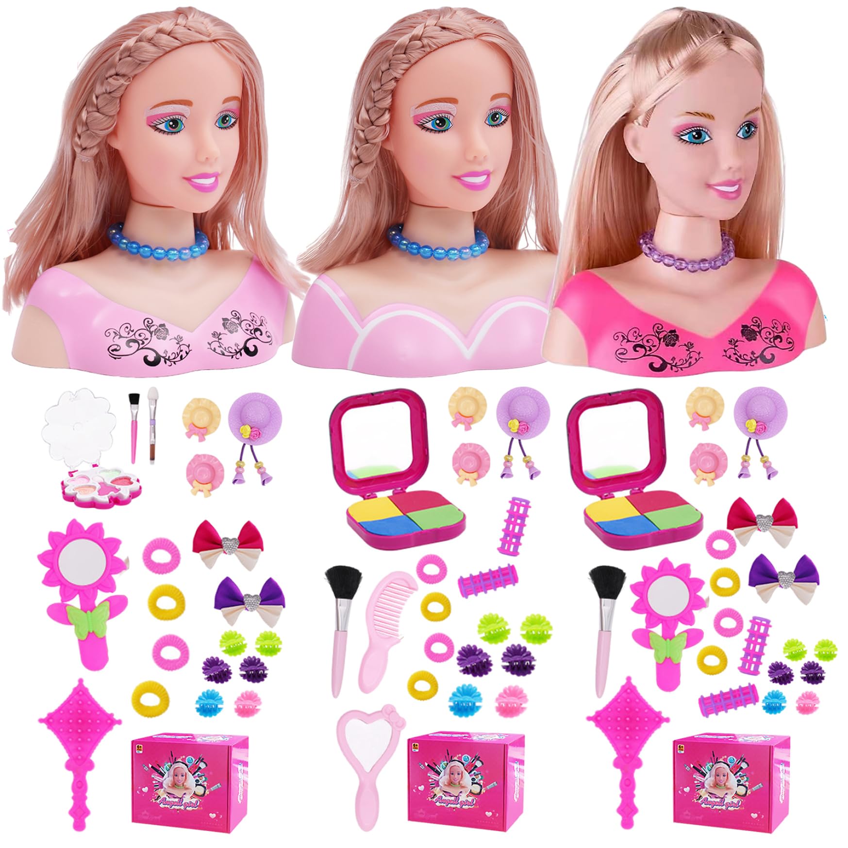 Testa della bambola per acconciatura 35pcs/set Styling Head Bambola per bambini Imparare immaginativo e trucco Funge giocattoli da gioco per ragazze, regali per ragazze, set 1, per capelli per capell