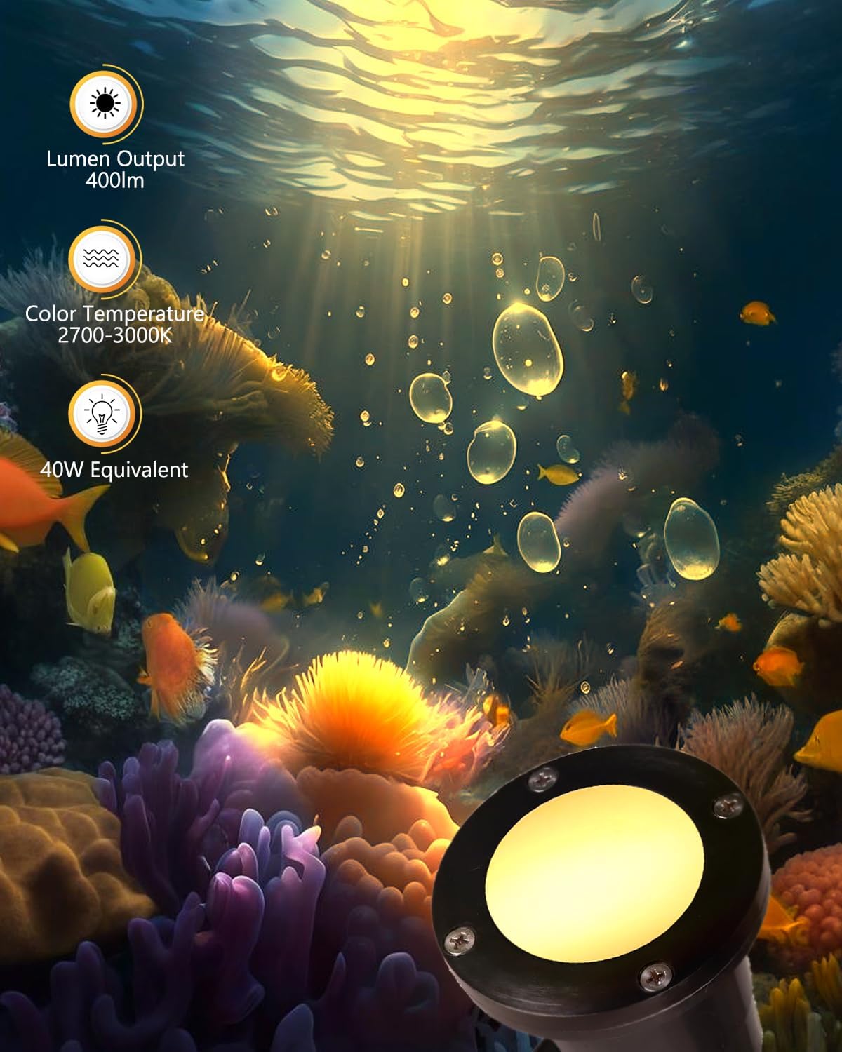 Cheopha Pond Lights for Outdoor Ponds Fountain Lights LED Underwater 12V, with Replaceable 4W MR16 Bulb Warm White, Underwater LED Light Spotlight for Garden, Patio, Pool, Yard, Rockery