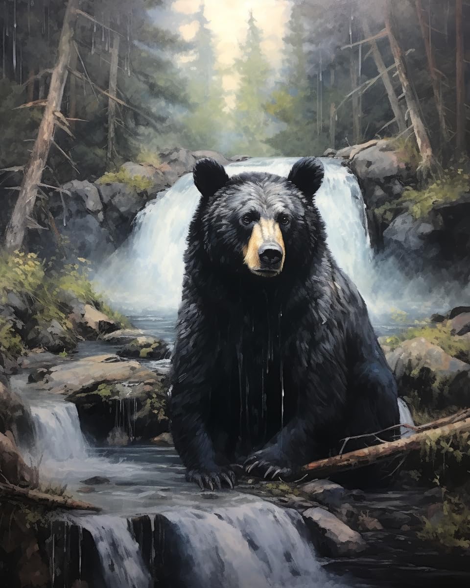 Cross-Stitch Stamped Kits, Enigmatic Black Bear's Realm, Cross Kits for Adults, Easy Counted Cross Kits for Beginners,16x20inch