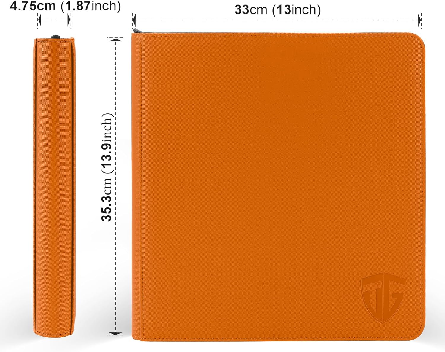 12 Pockets Trading Card Zipper Binder for 720 Cards| Secure Side Loading Pockets | Trading Card Album Folder | Compatible with YuGiOh, MTG (Orange 12)