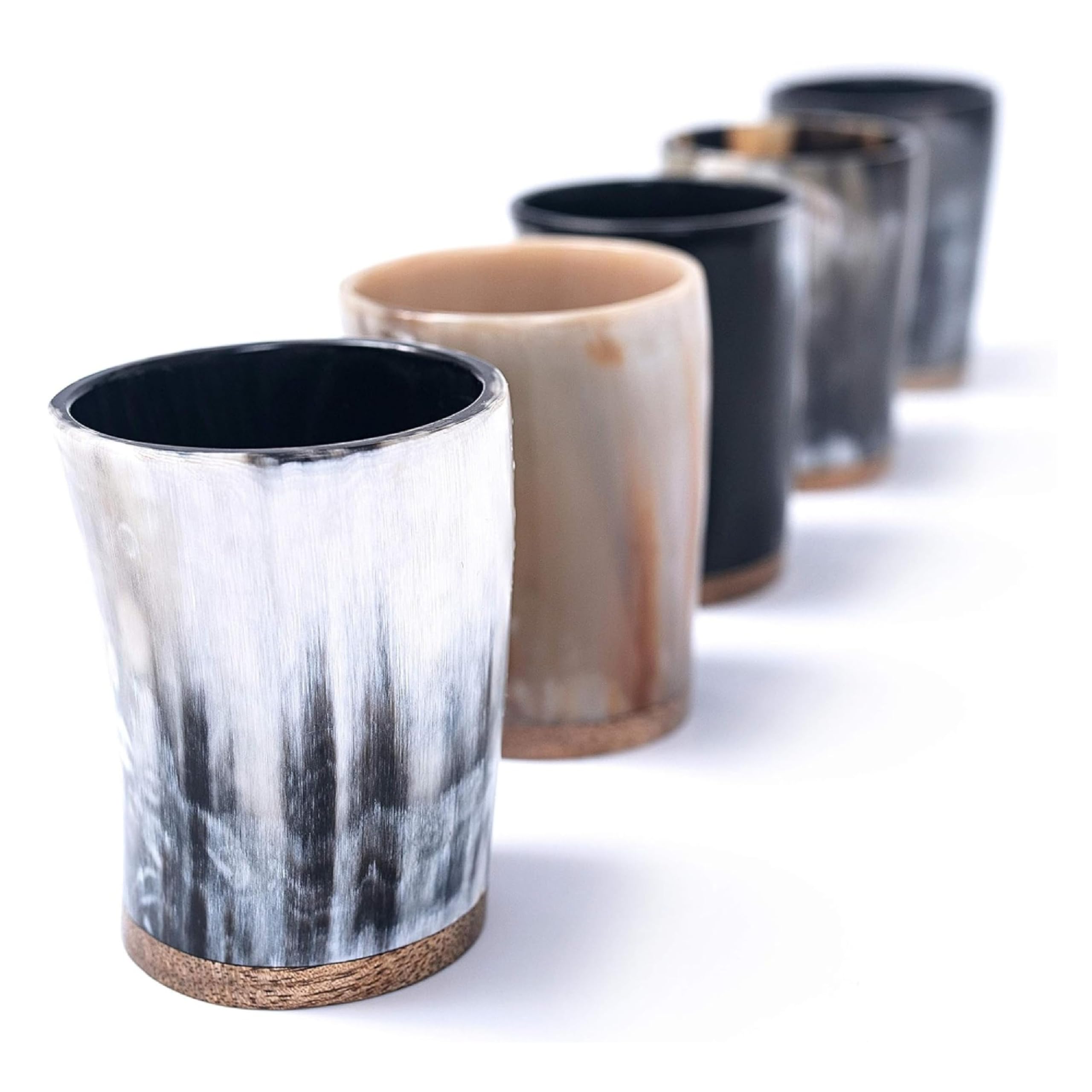 Norse Tradesman Ox-Horn Shot Glass Set (5) - 2 oz Mini-Drinking Horns for Toasting Spirits