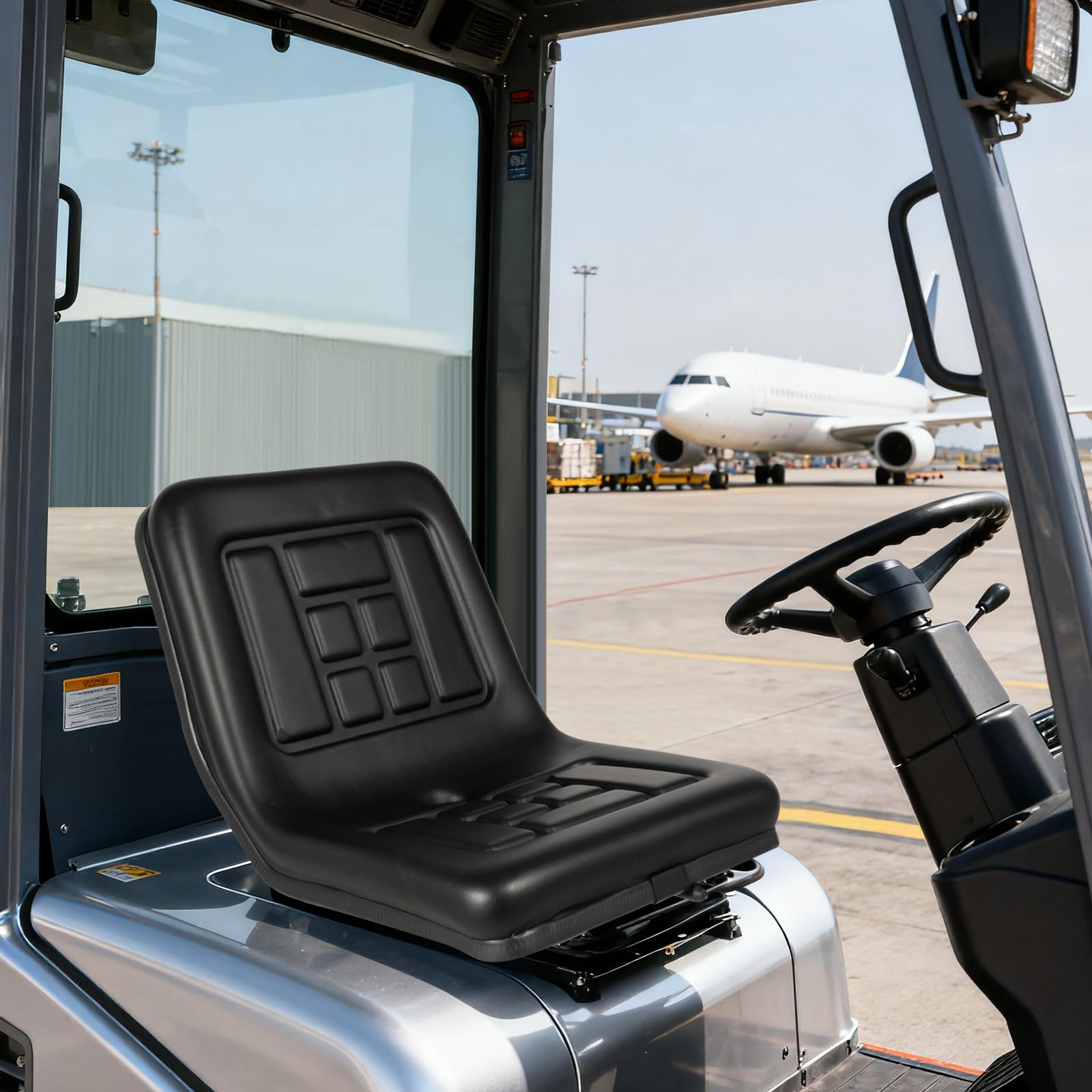 Asiento universal para tractor con rieles ajustables, asiento de carretilla elevadora para tractor cortacésped y excavadora, asiento de PVC impermeable, capacidad de carga de 100 kg (44,5 x 35,5 x