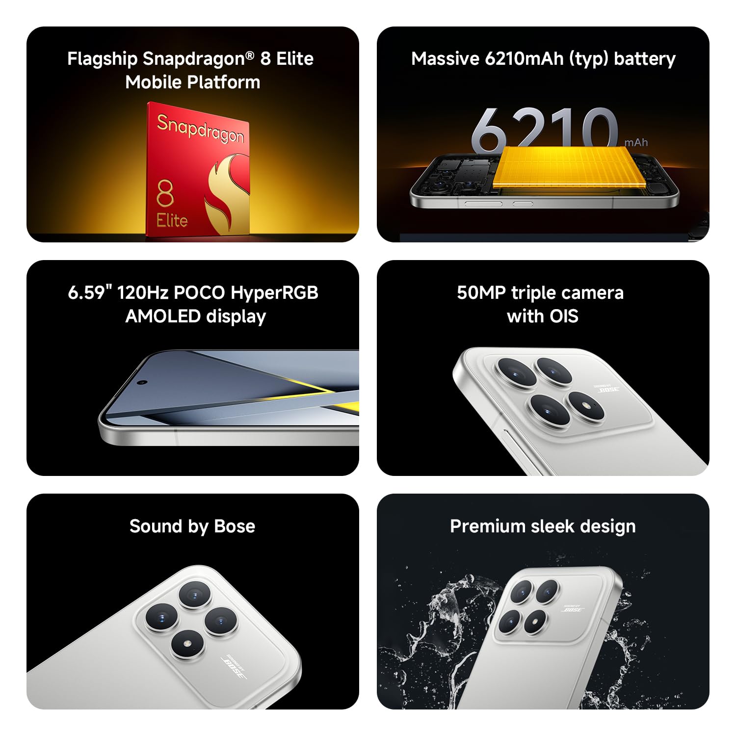 XIAOMI POCO F8 Pro, smartfon 12 + 512 GB, wyświetlacz AMOLED 16.7 cm 120 Hz, potrójny aparat 50 MP, teleobiektyw 60 mm, dźwięk firmy Bose, bateria 6210 mAh (typ), niebieska, ładowarka nie wchodzi w