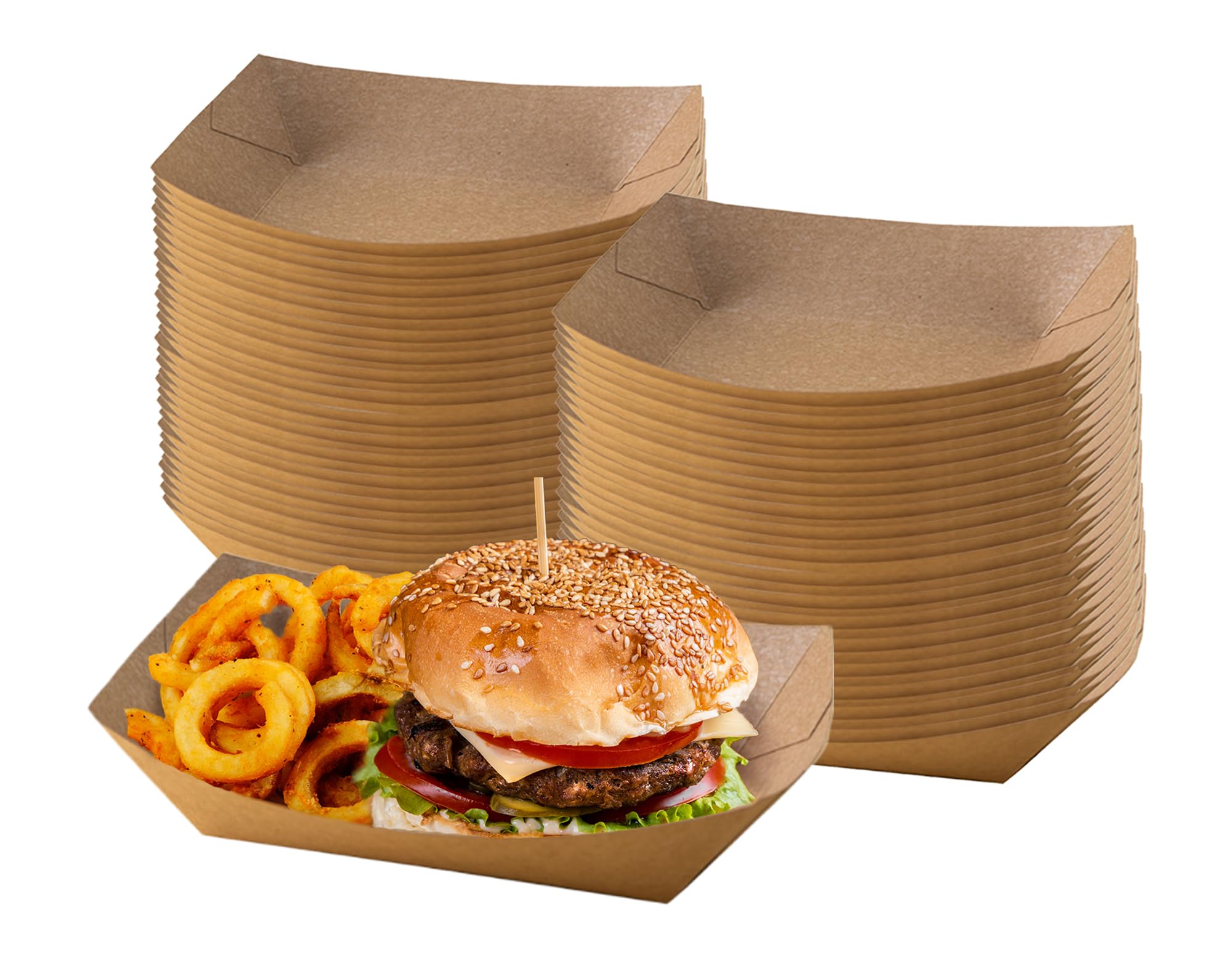 Klex 500 Pack 5 lb Kraft Paper Food Trays, Disposable Brown Serving Take Out Boats Basket Tray, 6.69
