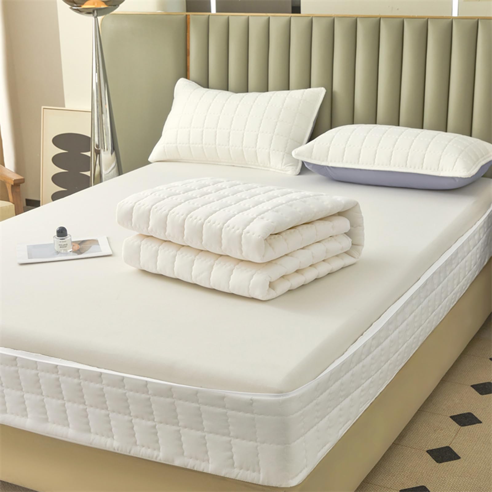 Housse de Protection pour Matelas avec Fermeture Zippée 60/70/80x190 Housse de Matelas Intégrale Respirant Protège /Protégé Matelas Matelassé à Cinq Côtés Doux Alèse Drap-Housse (180X200+20cm,A)