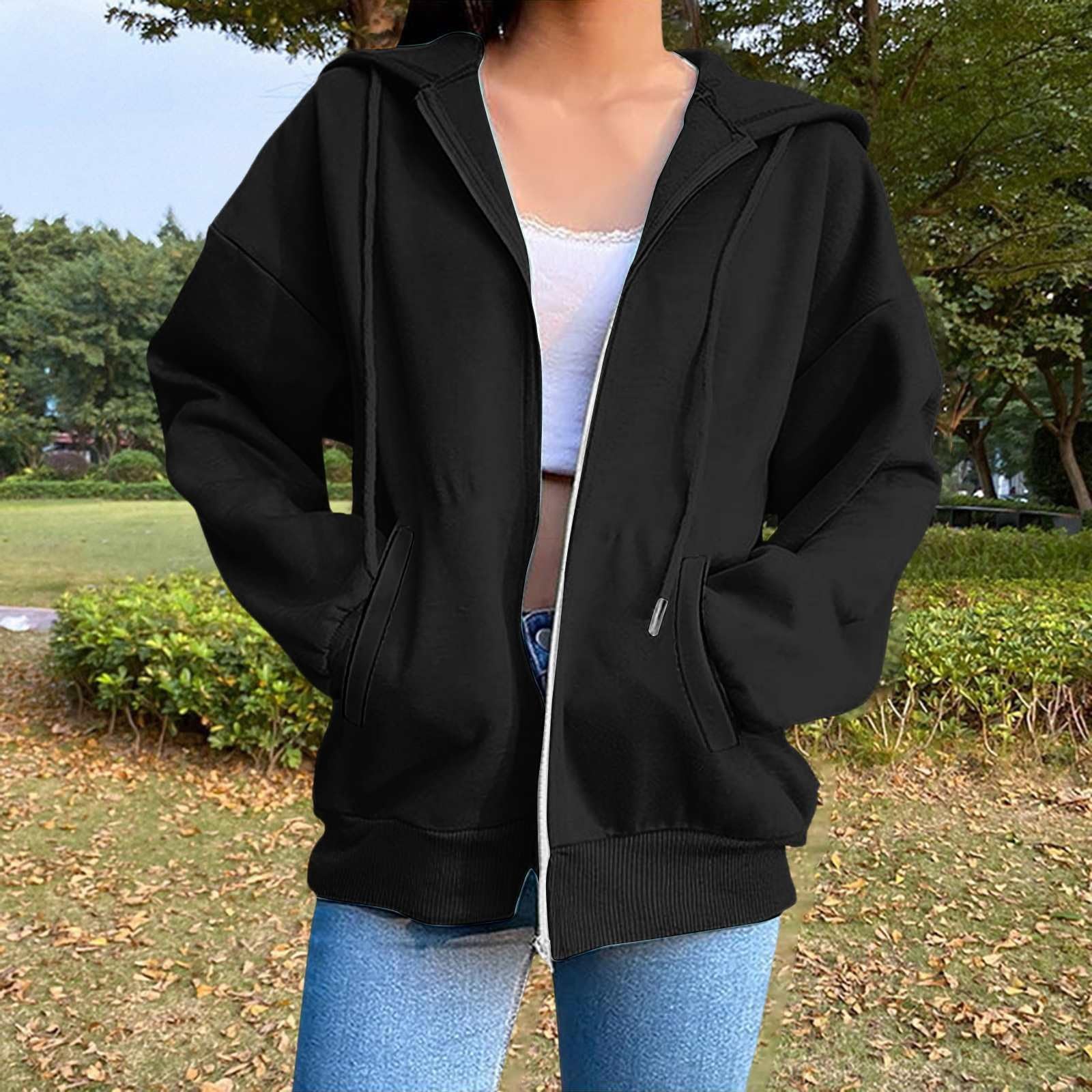 Générique Sweats à Capuche Femme Zippé Veste Hoodie Surdimensionné à Manches Longues Surdimensionné avec Poche Décontracté Ample Chic et Elegant Oversize Sweatshirts Manteau Streetwear Automne Hiver