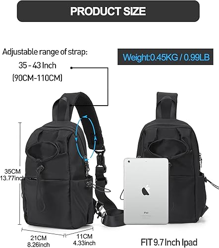 Miniatura 4 de Black Sling Crossbody Bag for Men Women, Tactical Backpack Shoulder Daypack Mini Anti-Theft Motorcycle Chest Bags, Small One Strap Backpack for
