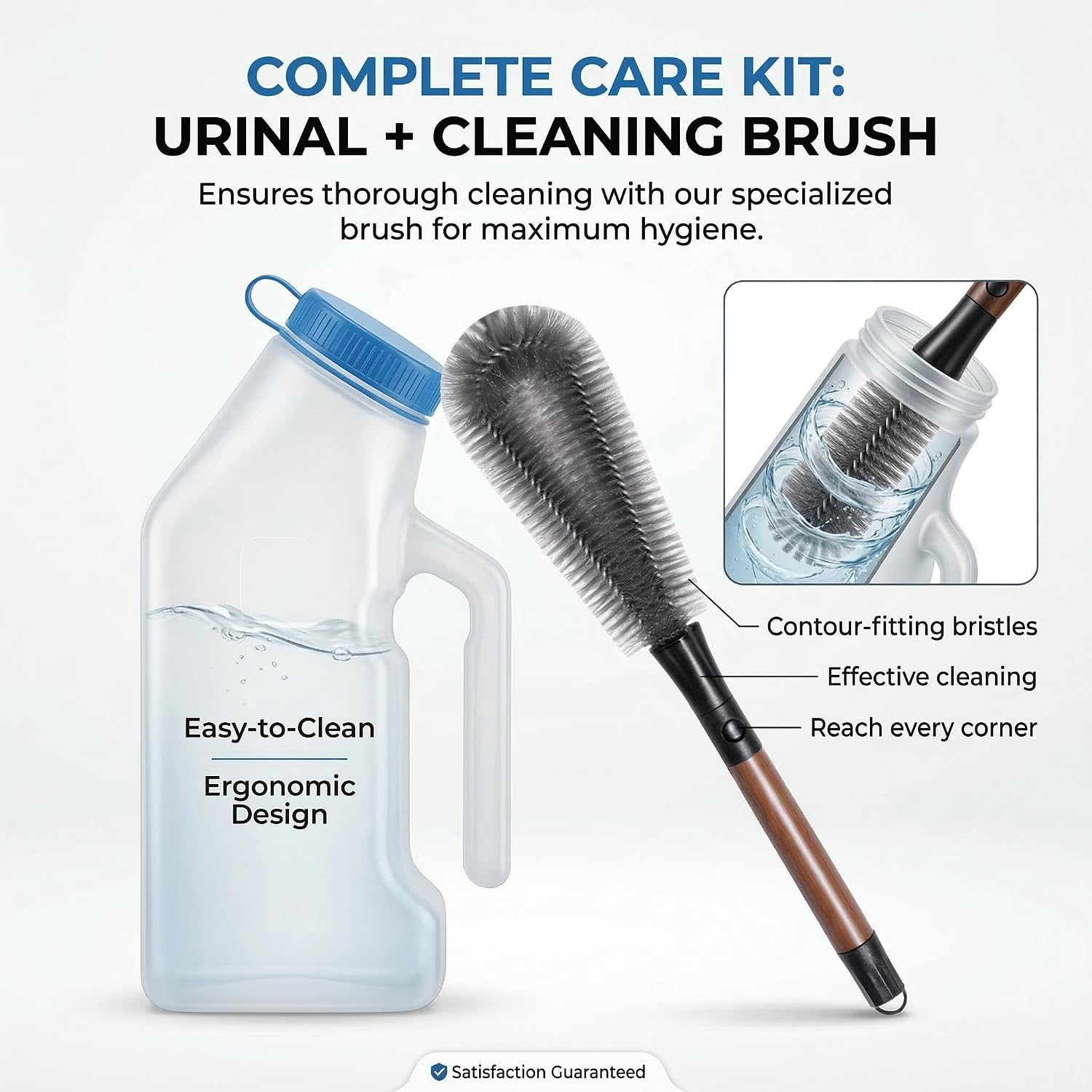 Urinals for men 1200ml Large Capacity, Urine and Pee Bottles for Men with Leak Proof Screw Lid, Cleaning Brush, Sturdy Male Urinal, Large Urine Bottle for Senior Bedside Use, Portable Liquid Container