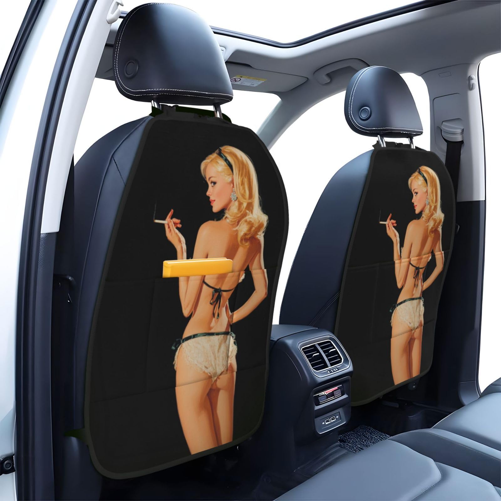 Vintage Young Blonde Woman Back Car Seat Back Kick Protectors,2 Pack Kick Mats with Storage Pockets for Vehicles to Protect from Dirt Mud Scratches