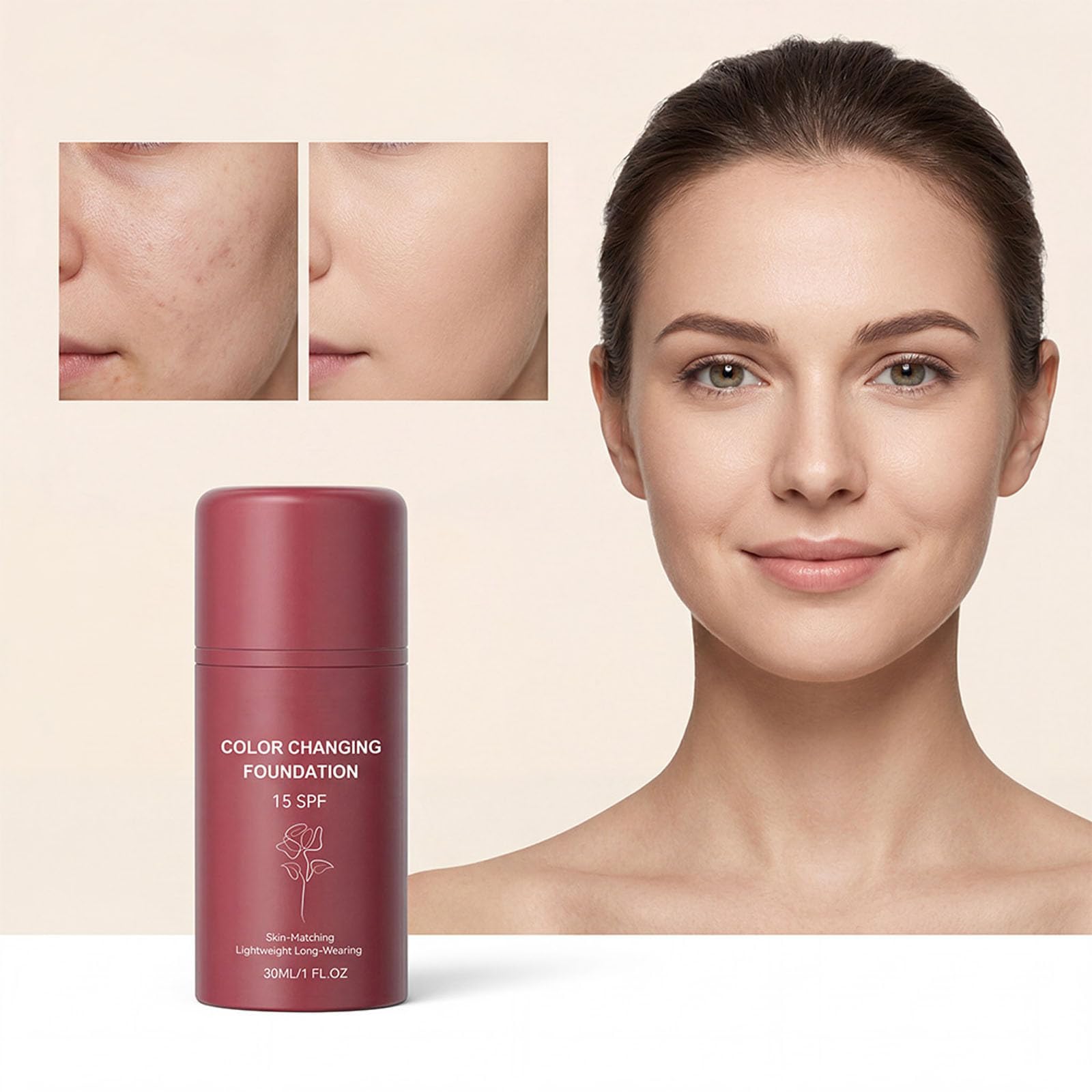 Foundation Korean, Color Changing Foundation, Flawless Color Changing Foundation Makeup Base Moisturizing Liquid, Natural Moisturizing Concealer, Sunscreen for All Skin Types (1PCS) — view 9