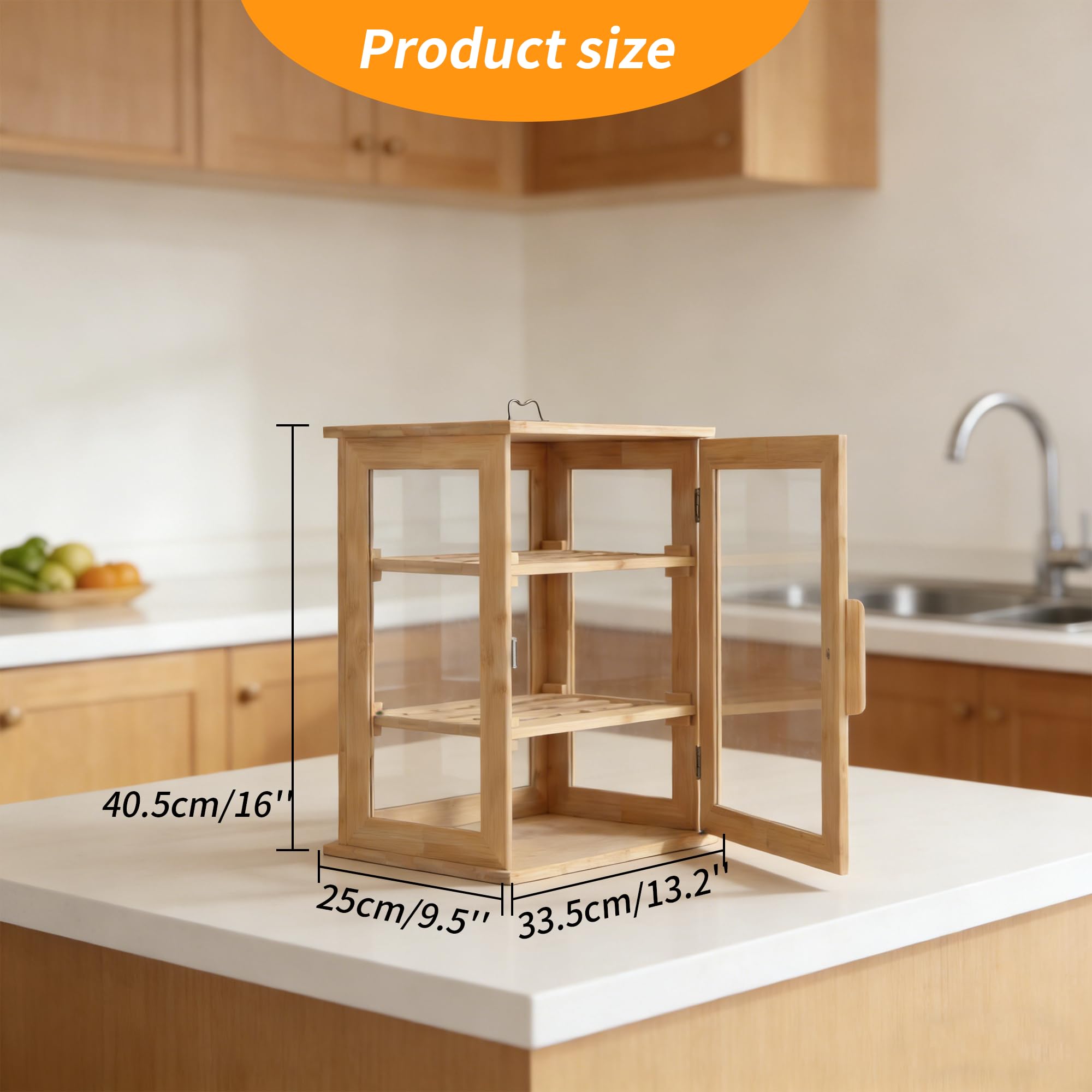 Panera de bambú para pan, contenedores de almacenamiento de pan de 3 capas, vitrina de colección de pan con ventana transparente y capa extraíble para cocina, montaje automático