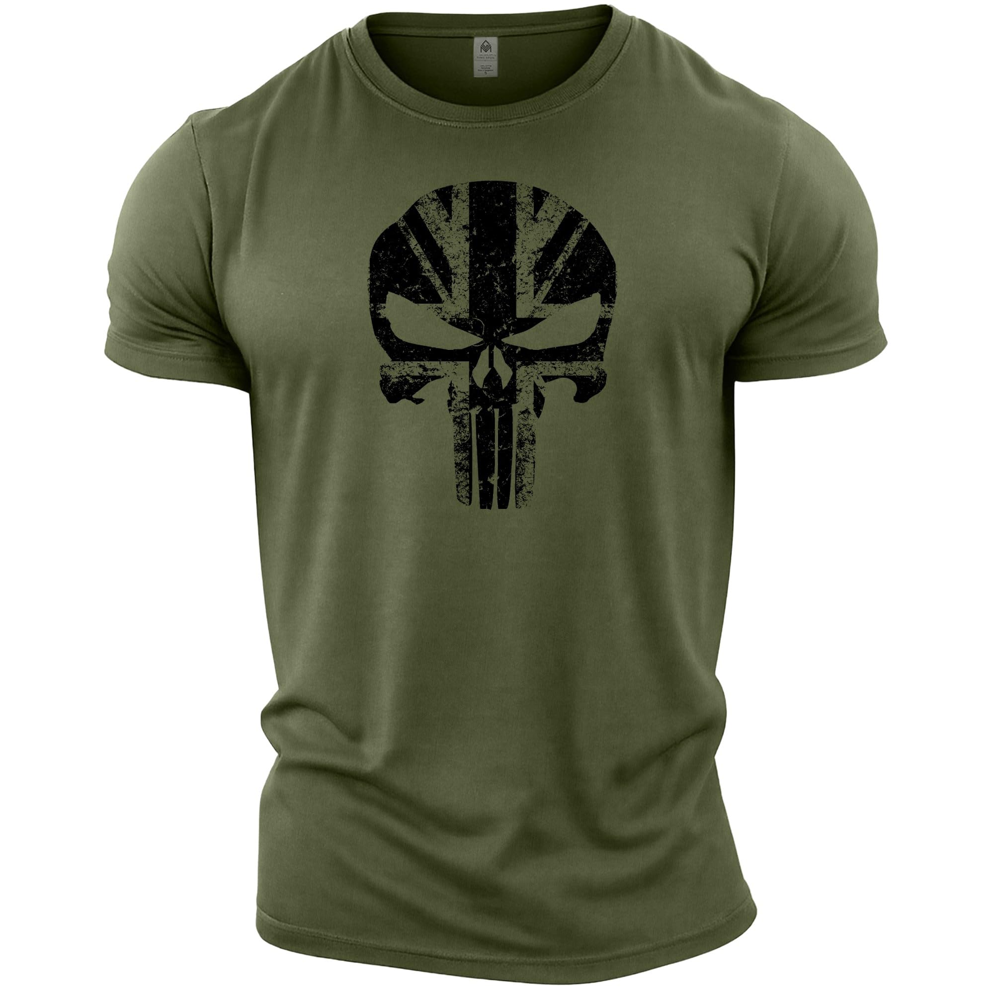 GYMTIER Mens Bodybuilding T-Shirt - Skull UK Flag - Gym Training Top
