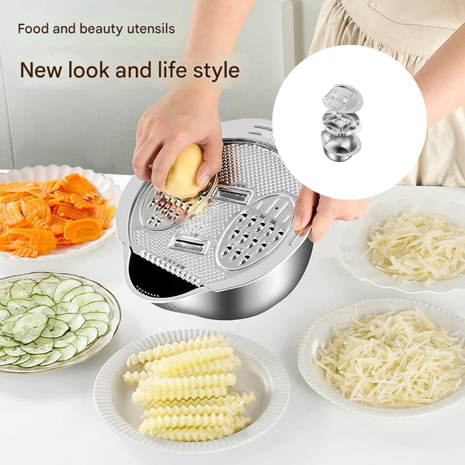 Küchensieb-Set aus rostfreiem Stahl, Reis-Waschschüssel, Reissieb, Obst- und Gemüsesieb, Küchenwerkzeug, rostfreier Stahl, abgestufte Töpfe, Salatschüssel