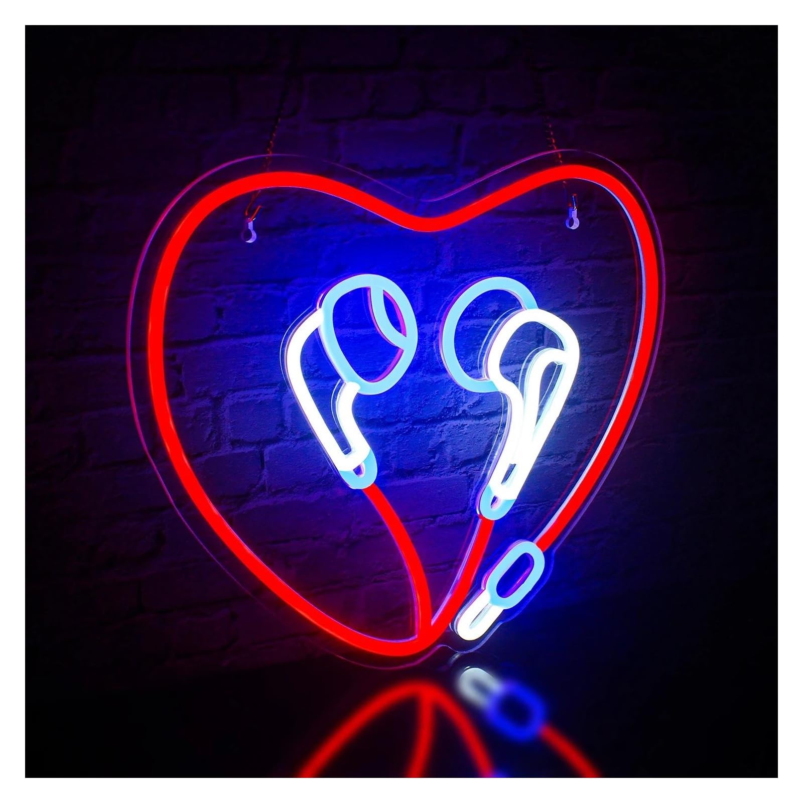 Wiszące neony artystyczne Neon Słuchawki W Kształcie Serca Światło Neonowe Znak Led Wystrój Studia Muzycznego Music Bar/Music Disco Dekoracje Ścienne
