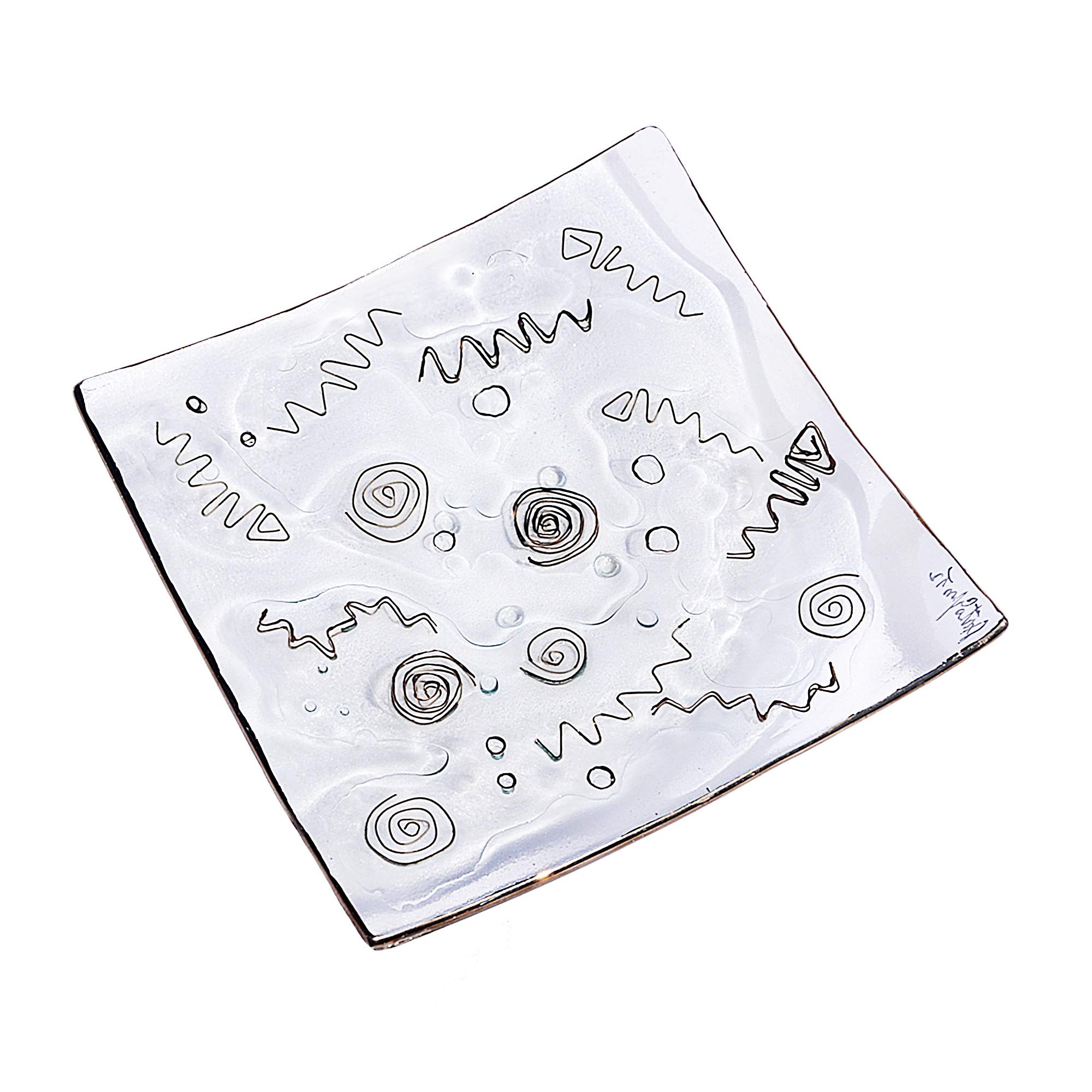 Glasschale • Original Design • Klarglas mit Metalldekoration • Moderne Schale • Handmade in Europa • 20 cm