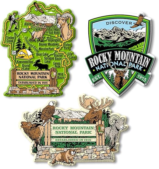 Rocky Mountain Set of 3 Magnets by Classic Magnets, Collectible Souvenirs and Gifts Made in The USA