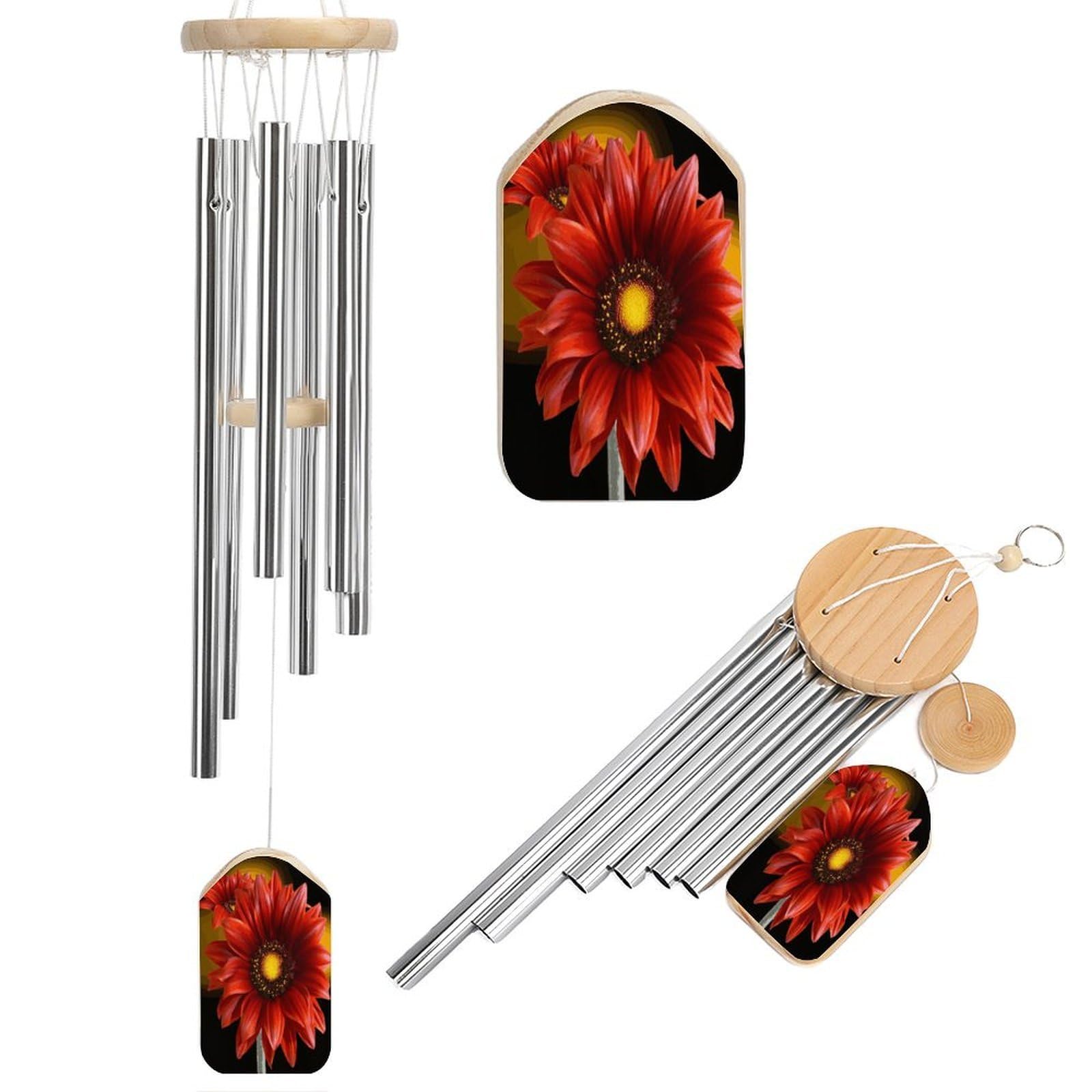 Khauerbc Women's Style Red Sunflower Wind Chime-Outdoor-Garden Decors. Aluminium Wind Chimes To Melodic Tones .Memorial Wind Chime For Garden Yard Porch, Good Gifts For Mom Grandma Wife.