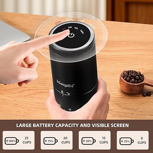 Miniatura 7 de Mongdio Molinillo de café eléctrico portátil con 38 ajustes ajustables, molinillo de café cónico con pantalla LED, carga USB, núcleo de cerámica,