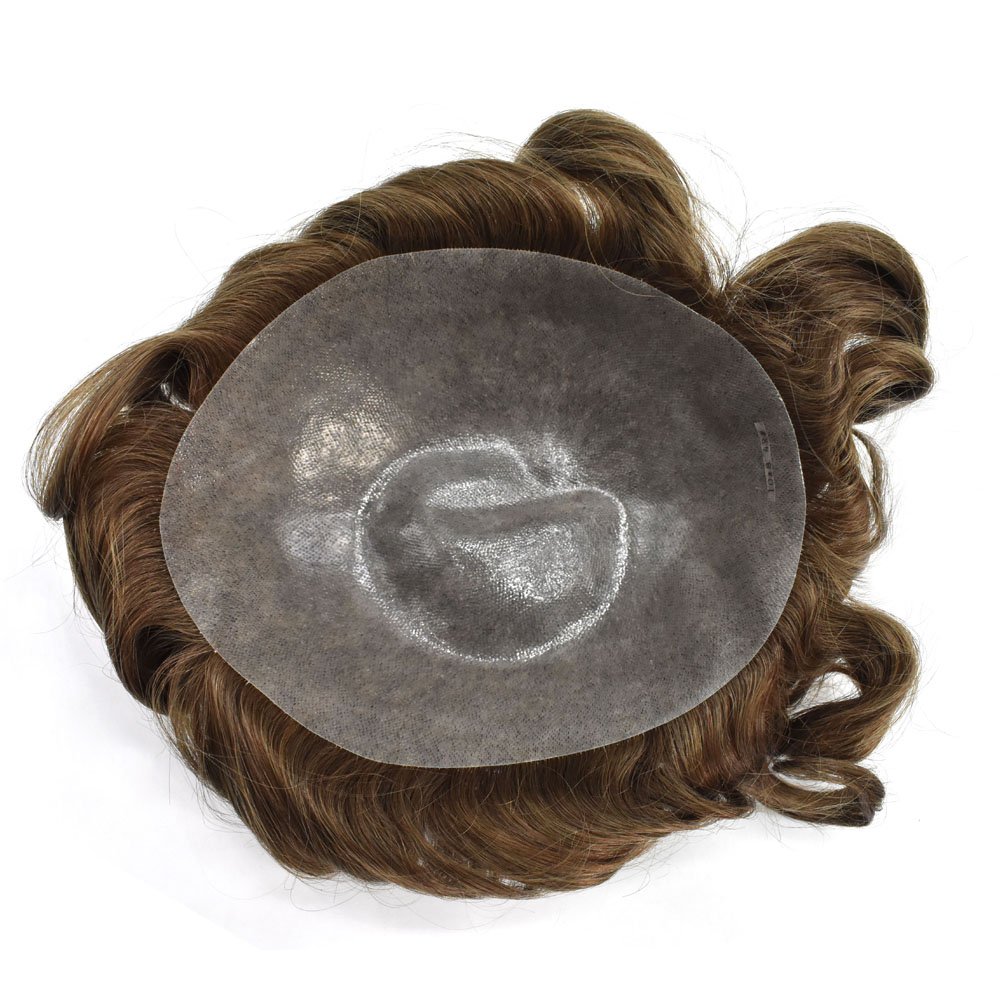 LYRICAL HAIR Full Poly Mens Hairpieces 0.12mm Pu Human Hair Mens Toupee Natural Hair System Replacement For Men (8"X10", #1B Off Black 120% density)