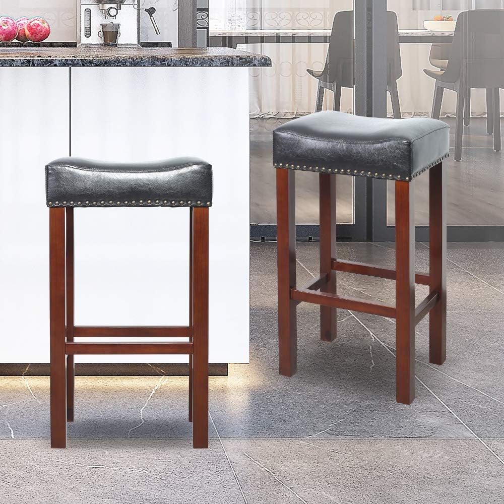 Buy Ong Bar Stools Set Of 2 Black Backless Leather Counter Height