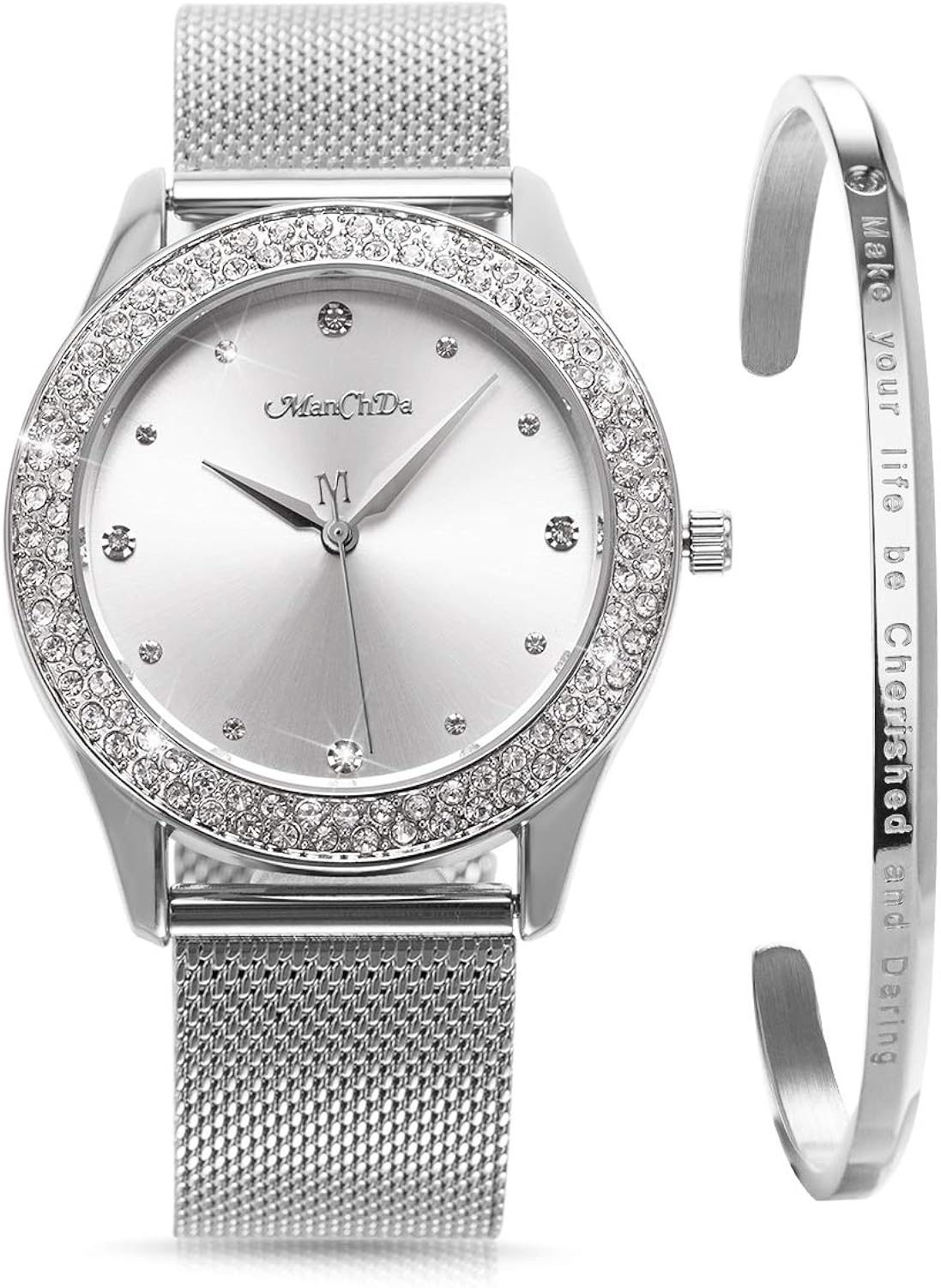 ManChDa Orologio Da Polso Da Donna - Orologio Da Polso Analogico Analogico Al Quarzo In Acciaio Inossidabile Con Cinturino Analogico Di Cristallo ManChDa Orologio Da Polso Da Donna - Orologio Da Polso Analogico Analogico Al Quarzo In Acciaio Inossidabile Con Cinturino Analogico Di Cristallo