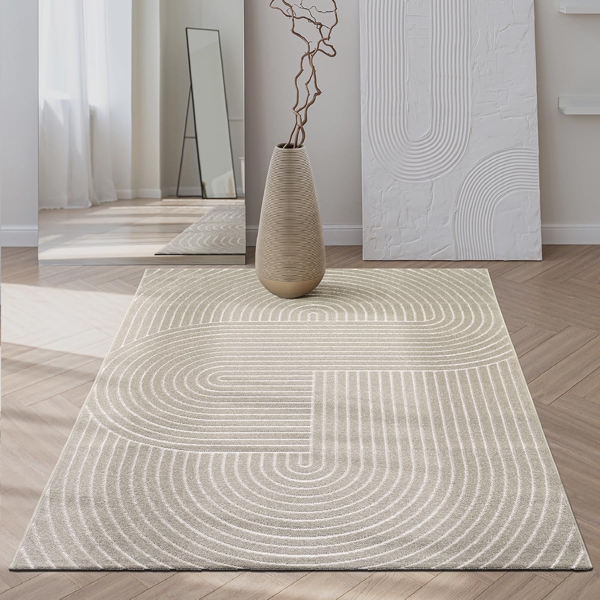 the carpet Santo Plus – Alfombra de Exterior, Adecuada para salón, Dormitorio y terraza, Resistente a la Intemperie, Duradera y fácil de Mantener, Beige, 300 x 400 cm