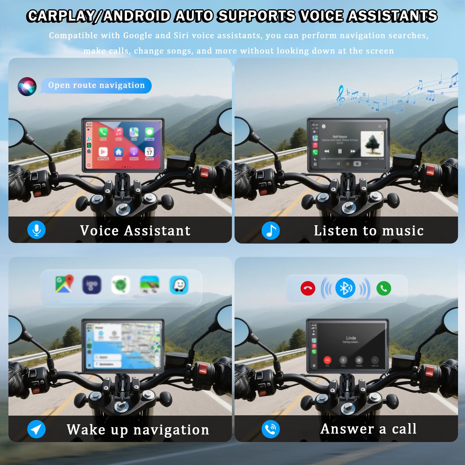 Écran CarPlay Moto pour Harley Davidson Heritage Classic 114, 5 Pouces Écran Tactile HD Étanche, Prend en Charge Bluetooth Trans, Navigation GPS,Assistant
