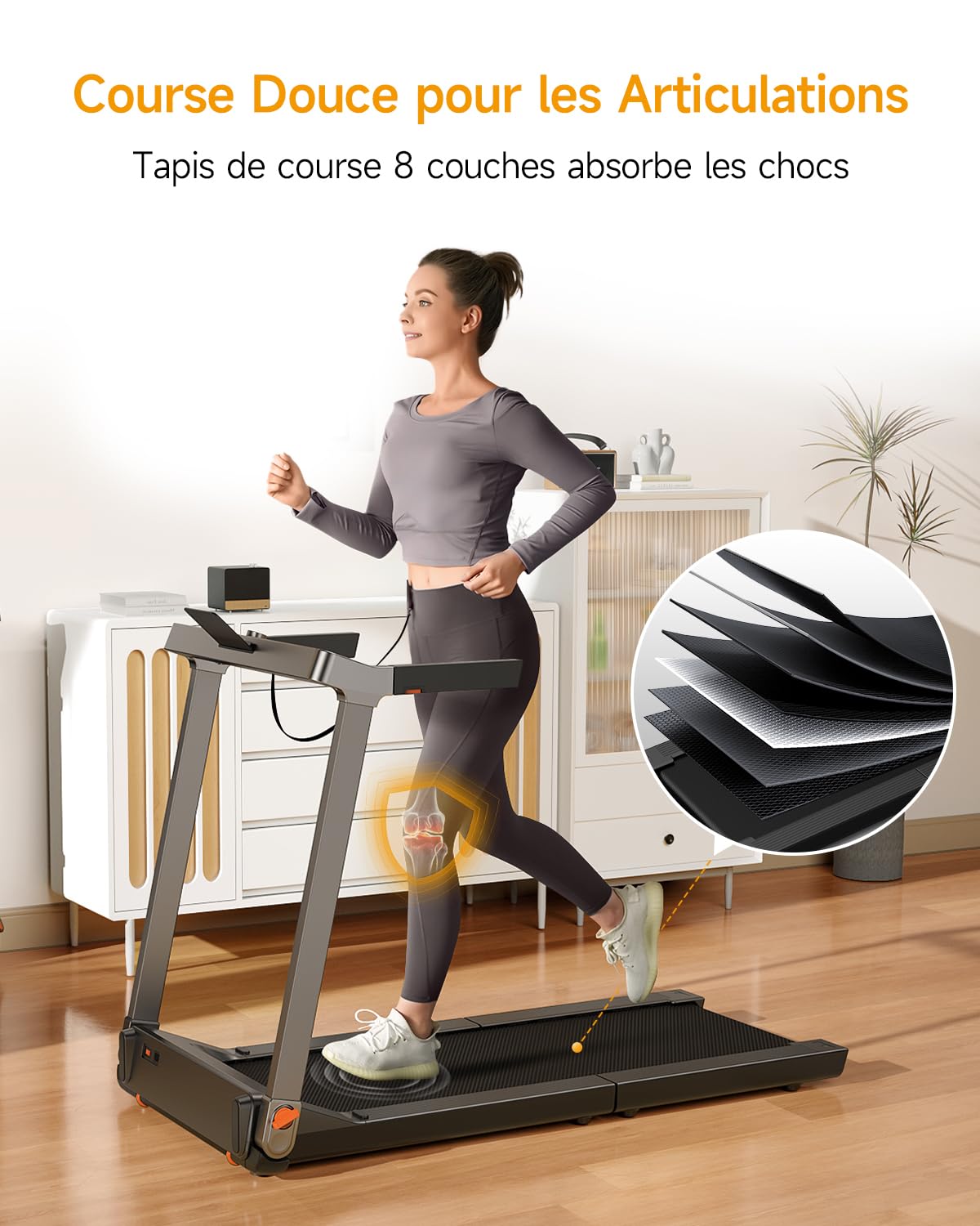 WalkingPad Tapis de Course Pliable, Silencieux Tapis de Marche avec Guidon pour Maison et Bureau, Pliage Vertical, Affichage LED, Aucune Assemblée Requise