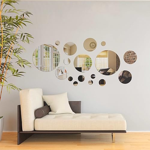 Miniatura 6 de Shappy 32 calcomanías de pared de espejo acrílico, removibles, redondas, azulejos de espejo circulares para el hogar, baño, sala de estar,