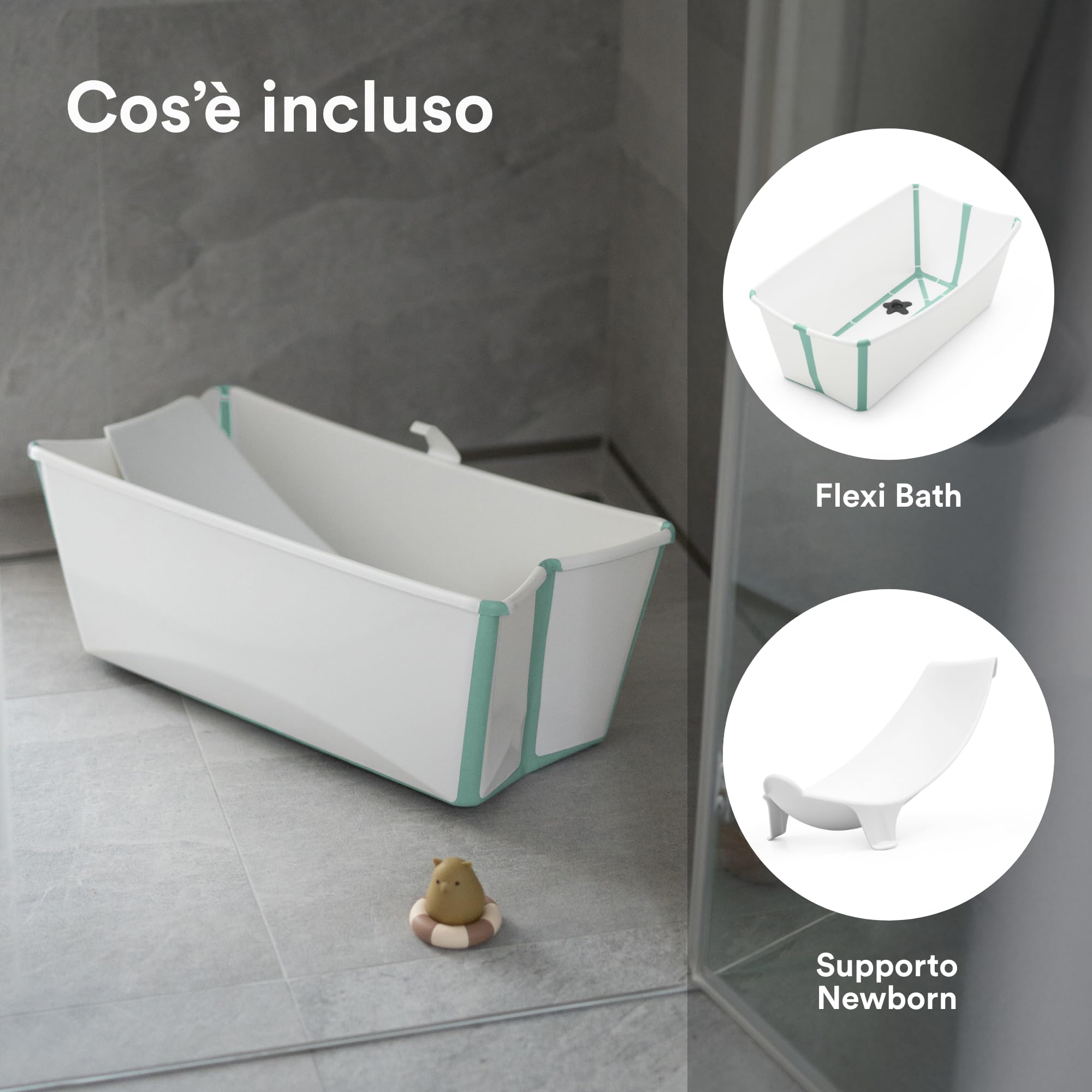 Stokke Flexi Bath (Aqua) con Supporto per neonati - Durevole e Facile da conservare - Comodo da usare a casa o in viaggio - Ideale per neonati fino ai 48 mesi