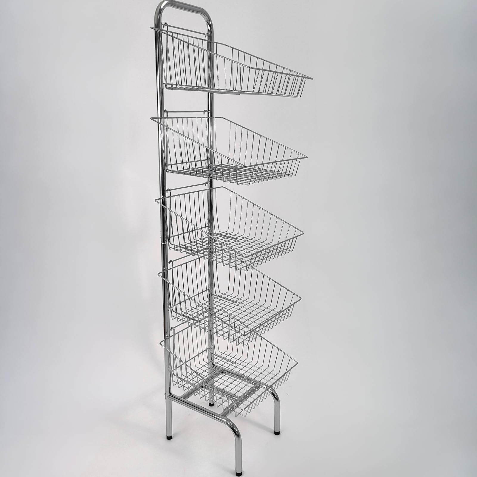 5 Tier Basket Stand – Retail Display Rack for Bread, Snacks, Clothes & Toys – Freestanding Nylon Merchandising Unit – 1700mm High – Flat Pack Assembly