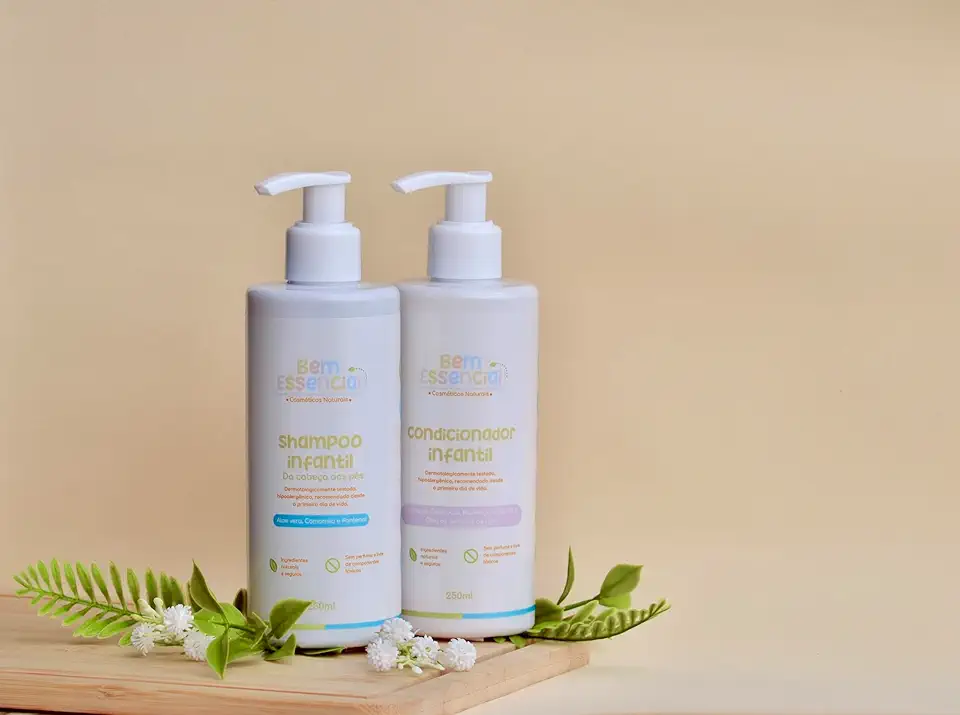 Kit Shampoo + Condicionador Infantil Natural - Vegano - Bebês e Crianças - 250mL cada - Bem Essencial Cosméticos Naturais