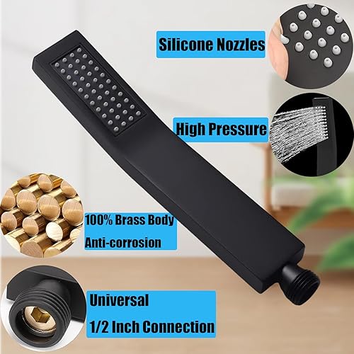 Miniatura 3 de Varita de ducha de mano negra, cabezal de ducha de mano con manguera larga, cabezal de ducha de latón con rociador de mano, soporte de pared
