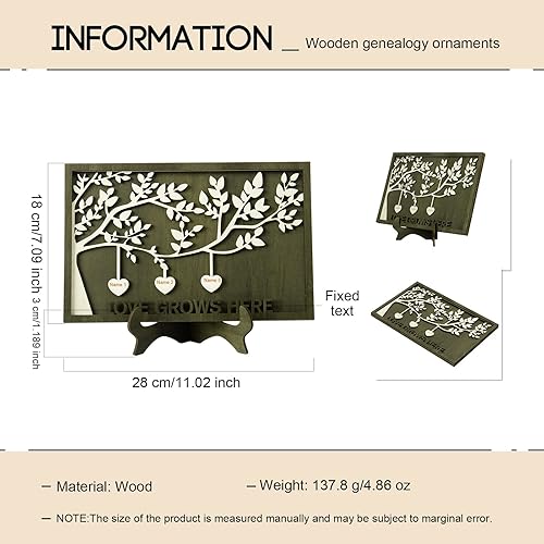 Vista 74 de Árbol genealógico con etiqueta de corazón, placas de madera grabadas personalizadas, regalos personalizados para madres, padres, escritorio, nombres