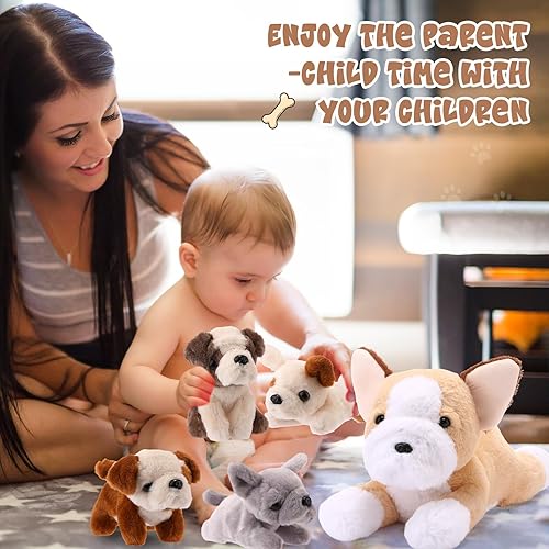 Miniatura 7 de Skylety 5 piezas de animales de peluche para perros con bebés en el interior, 1 mamá grande con 4 mini juguetes suaves para niños, fiesta de