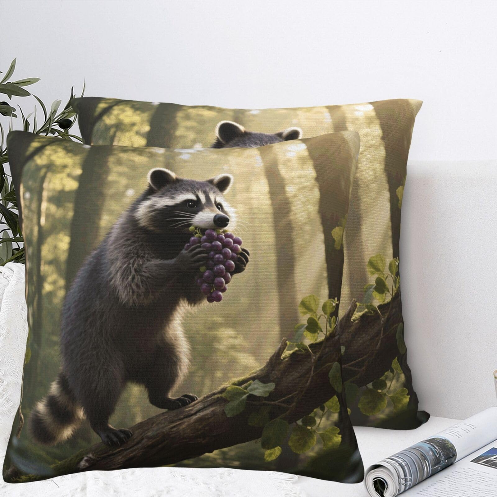 BTCOWZRV Raccoon Plush Throw Pillow Covers 18"X18",Soft Cozy Couch Cushion Covers Decorative Pillow Cases for Holiday Home Bedroom Sofa Decors