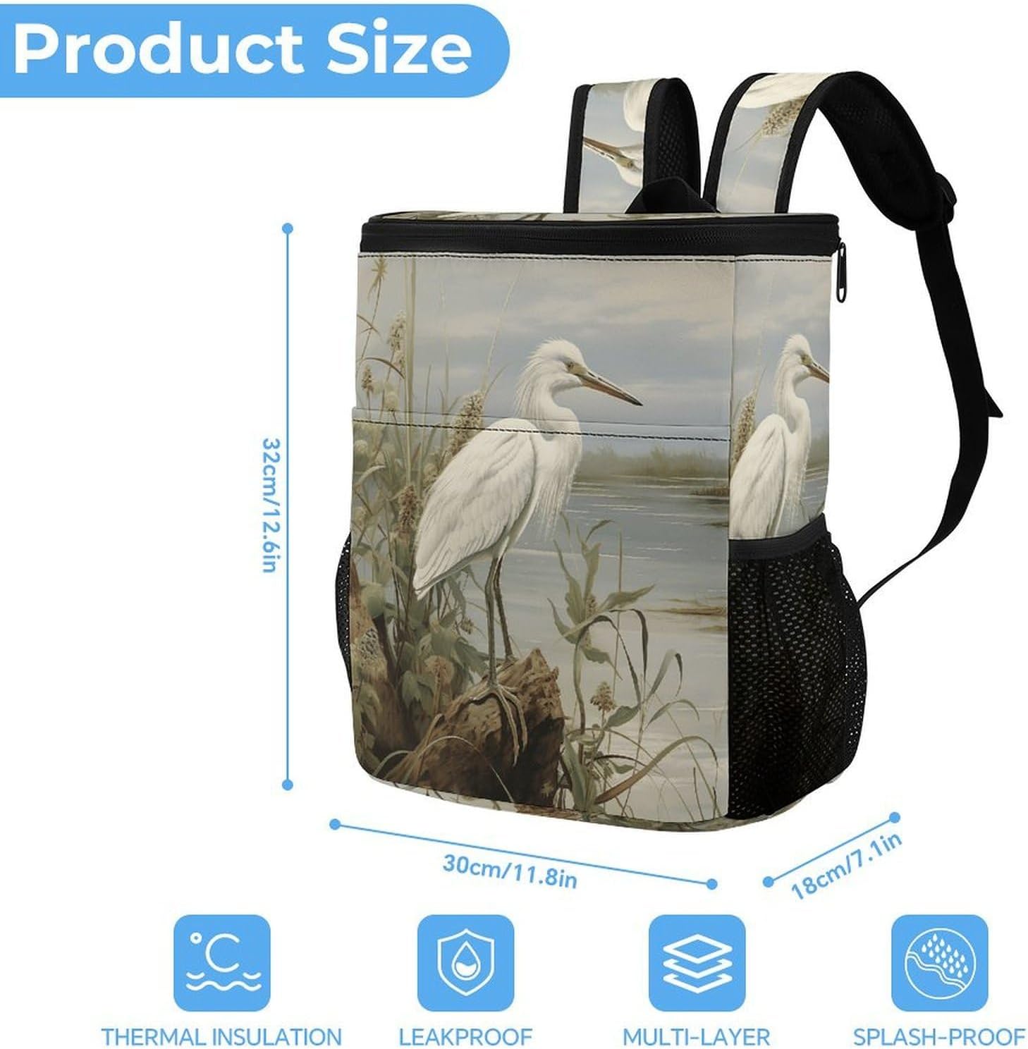 Swamp EgretCooler Backpack Fashion Large Capacity Lunch Backpacks Lightweight Insulated Backpacks Travel Cooler Bag Cooler Pack Ice Pack Keep Fresh Backpack Coolers