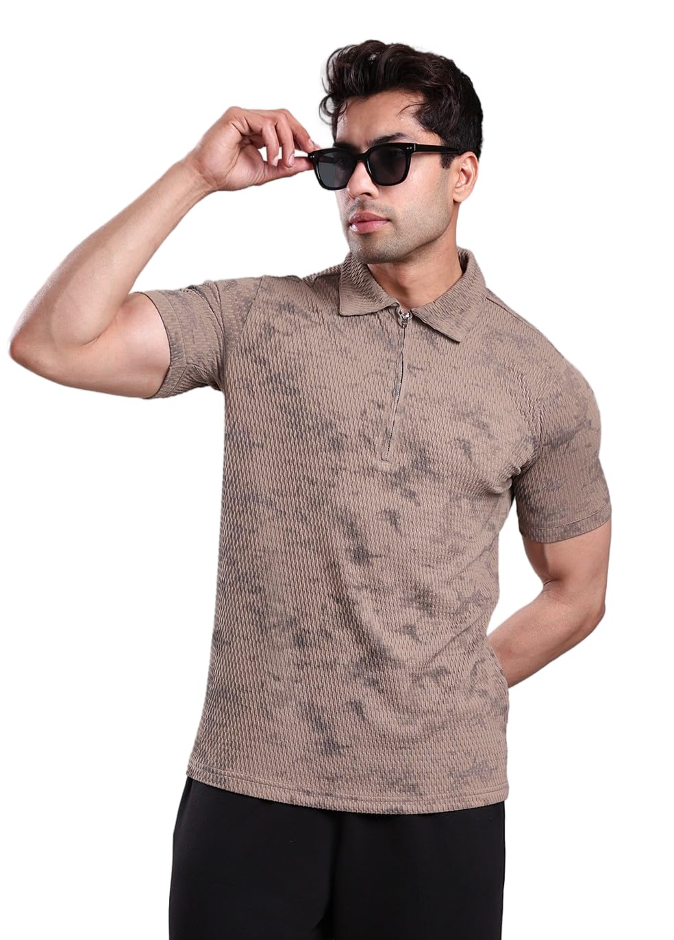Stylish Gym T Shirts for Men Workout | Cotton Pique Blend Quarter Zip Texture Collar T Shirts for Men Half Sleeves-image-23