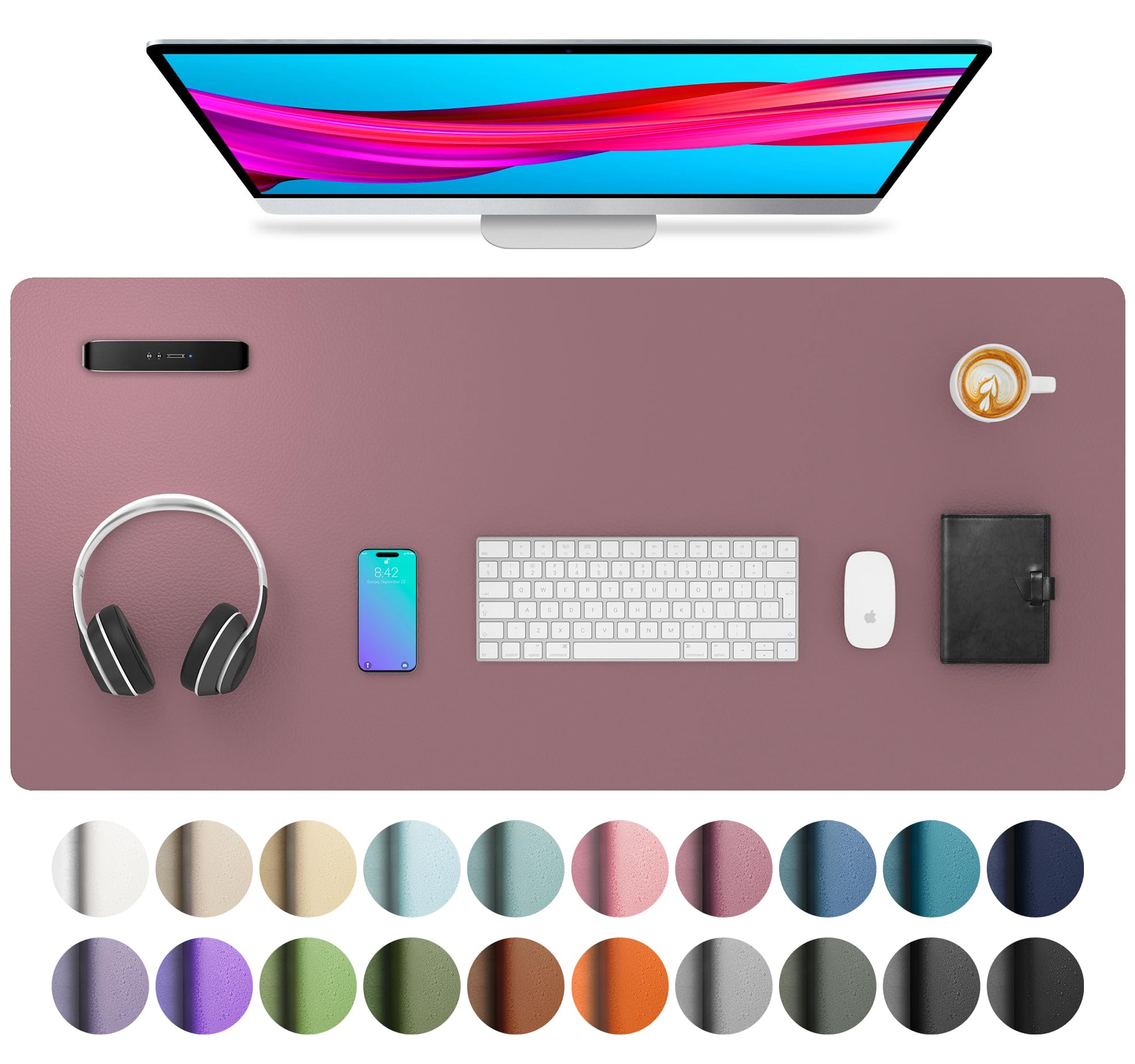 Aothia Leather Desk Pad Protector, Mouse Pad, Office Desk Mat, Non-Slip PU Leather Desk Blotter, Laptop Desk Pad, Waterproof Desk Writing Pad for Office and Home (Dark Pink,36" x 17")