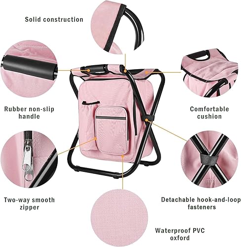 Miniatura 5 de Kikerike Silla enfriadora de mochila resistente de 400 libras de carga máxima, portátil, ligera, plegable, para pesca, camping, caza, pesca