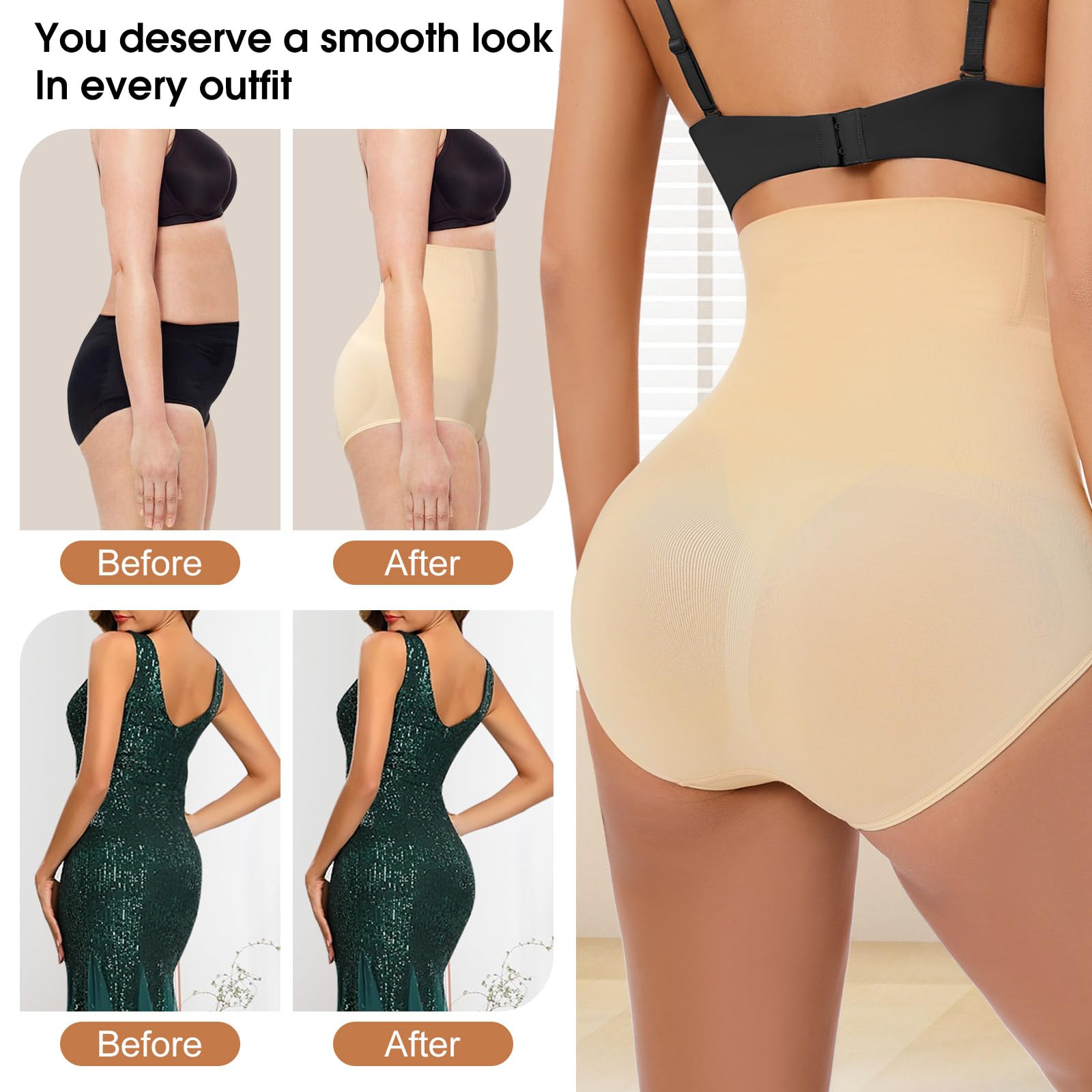 Niwicee Shapewear damskie majtki wyszczuplające brzuch, push-up, wysoka talia, elastyczne, modelujące figi