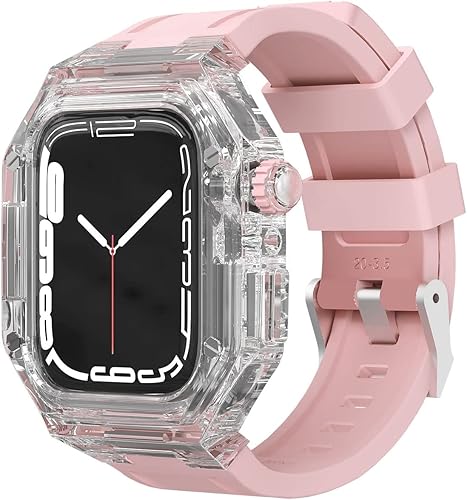 KQOO Kit de modificación transparente, para Apple Watch Band Case 8 7 6 5 4 3 Series Fluorine Rubber Sport Correa para iWatch 4544411.575 in
